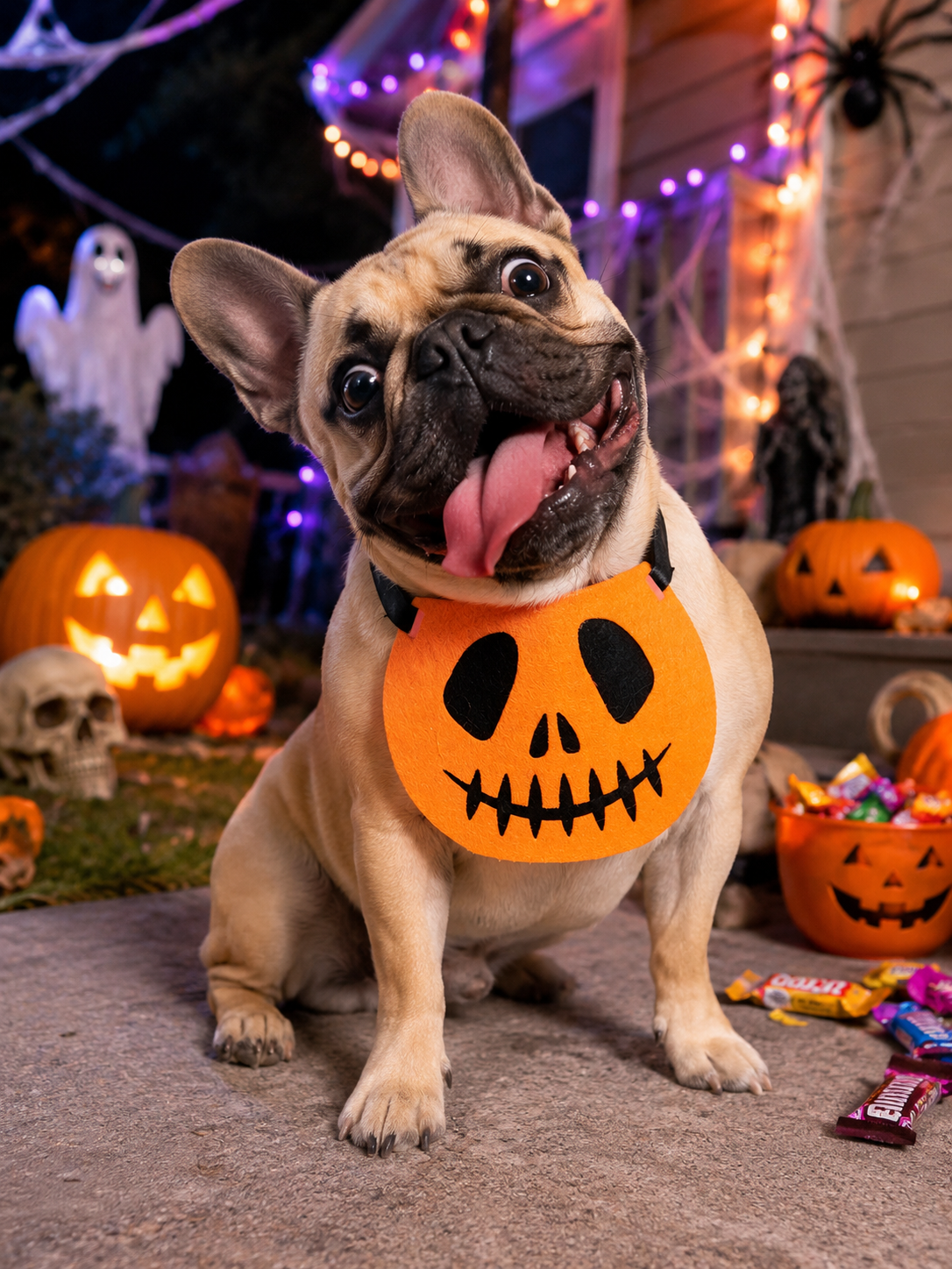 Halloween Pumpkin Jack-o'-lantern Pet Bib, Tie-On Felt Dog Bandana, Cute Puppy Halloween Costume Accessory for Party & Photography