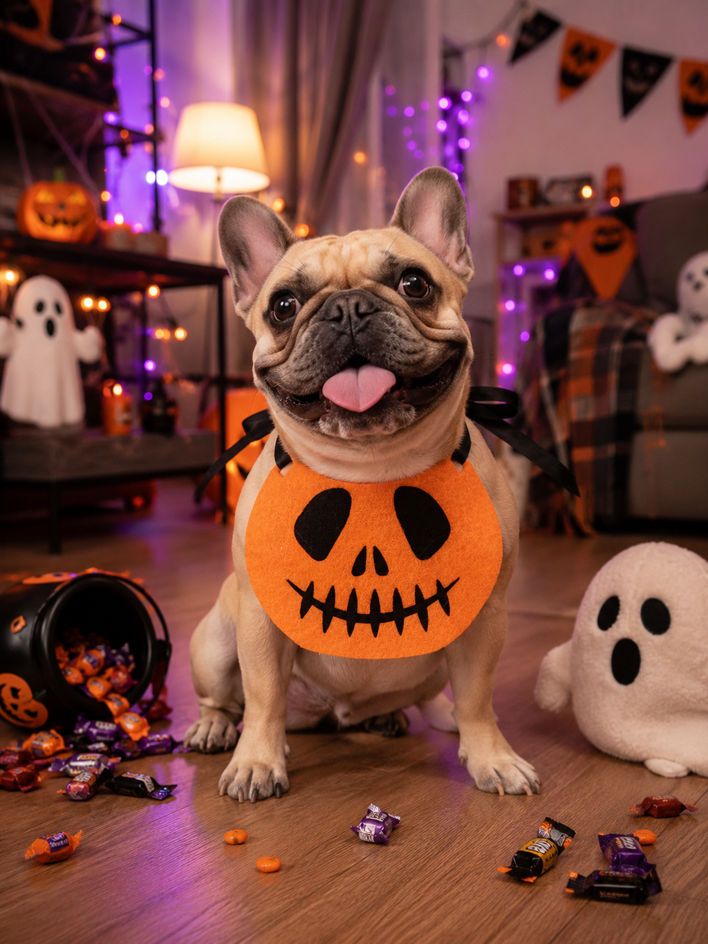 Halloween Pumpkin Jack-o'-lantern Pet Bib, Tie-On Felt Dog Bandana, Cute Puppy Halloween Costume Accessory for Party & Photography
