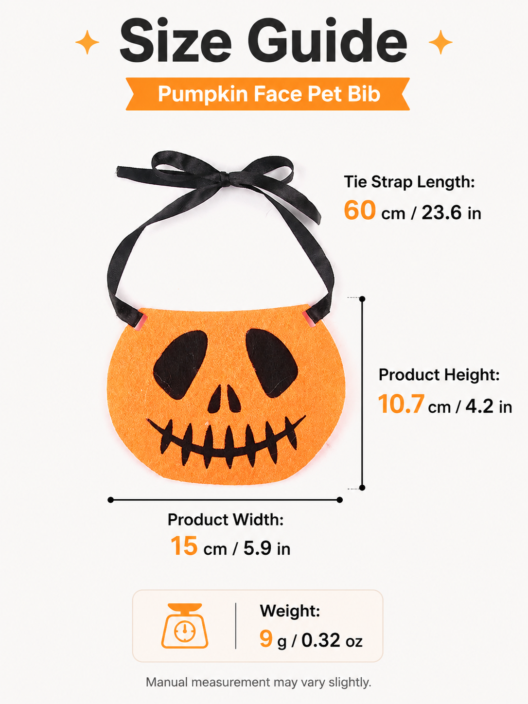 Halloween Pumpkin Jack-o'-lantern Pet Bib, Tie-On Felt Dog Bandana, Cute Puppy Halloween Costume Accessory for Party & Photography