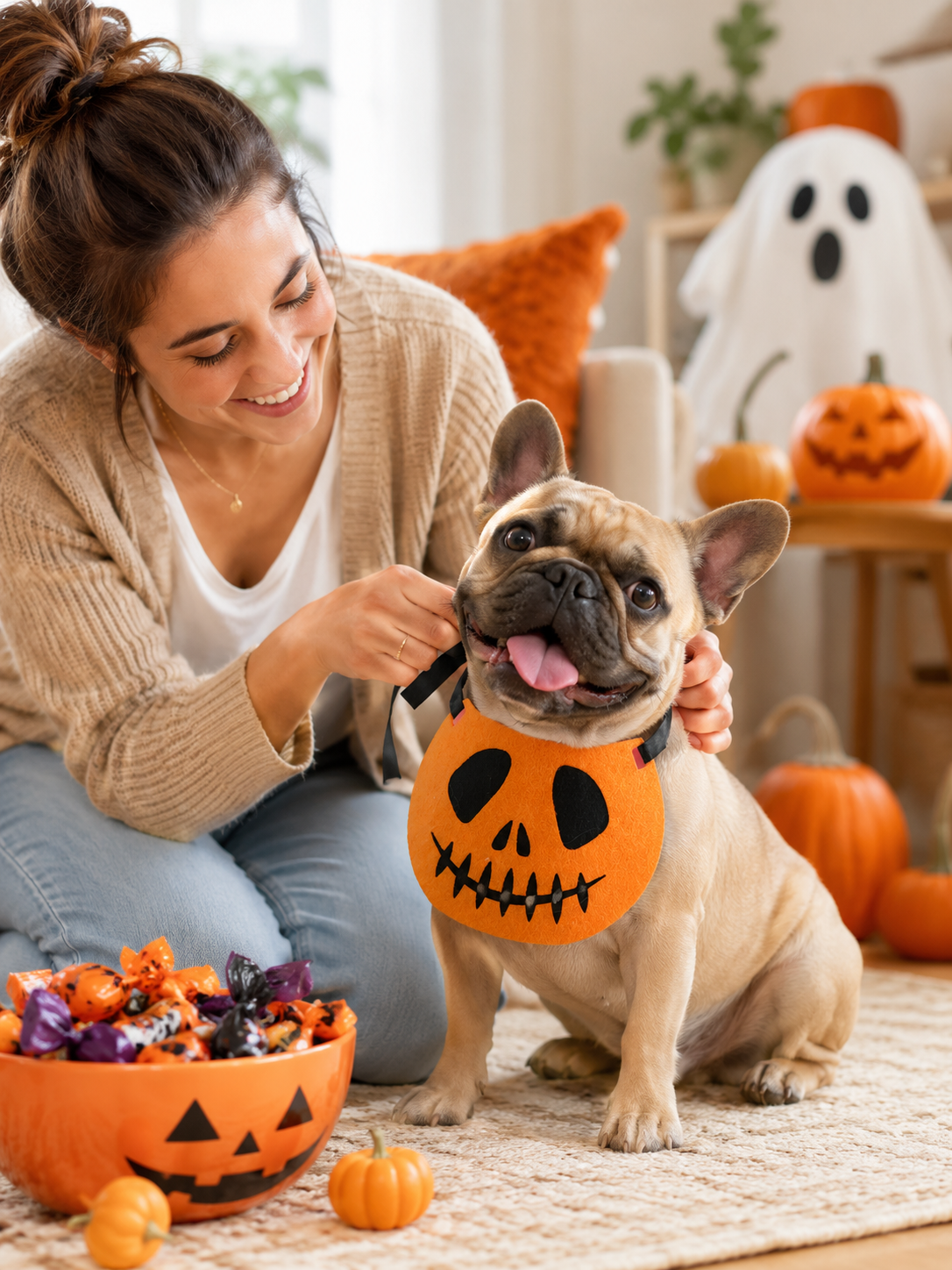 Halloween Pumpkin Jack-o'-lantern Pet Bib, Tie-On Felt Dog Bandana, Cute Puppy Halloween Costume Accessory for Party & Photography