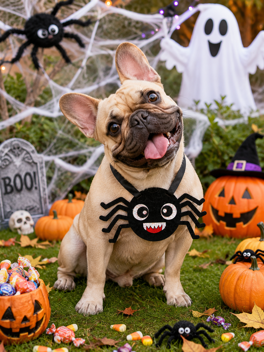 Halloween Spider Pet Neck Ornament, Felt Spider Dog Costume Collar, Tie-On Cute Puppy Cosplay Accessory for Halloween Party & Pet Photos