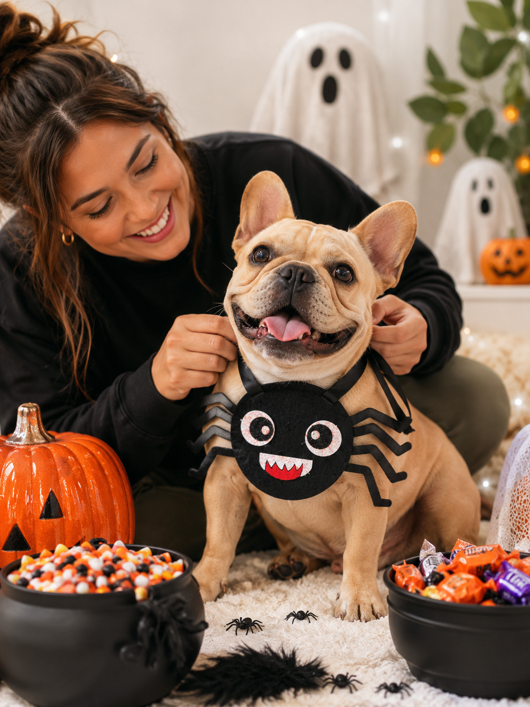 Halloween Spider Pet Neck Ornament, Felt Spider Dog Costume Collar, Tie-On Cute Puppy Cosplay Accessory for Halloween Party & Pet Photos