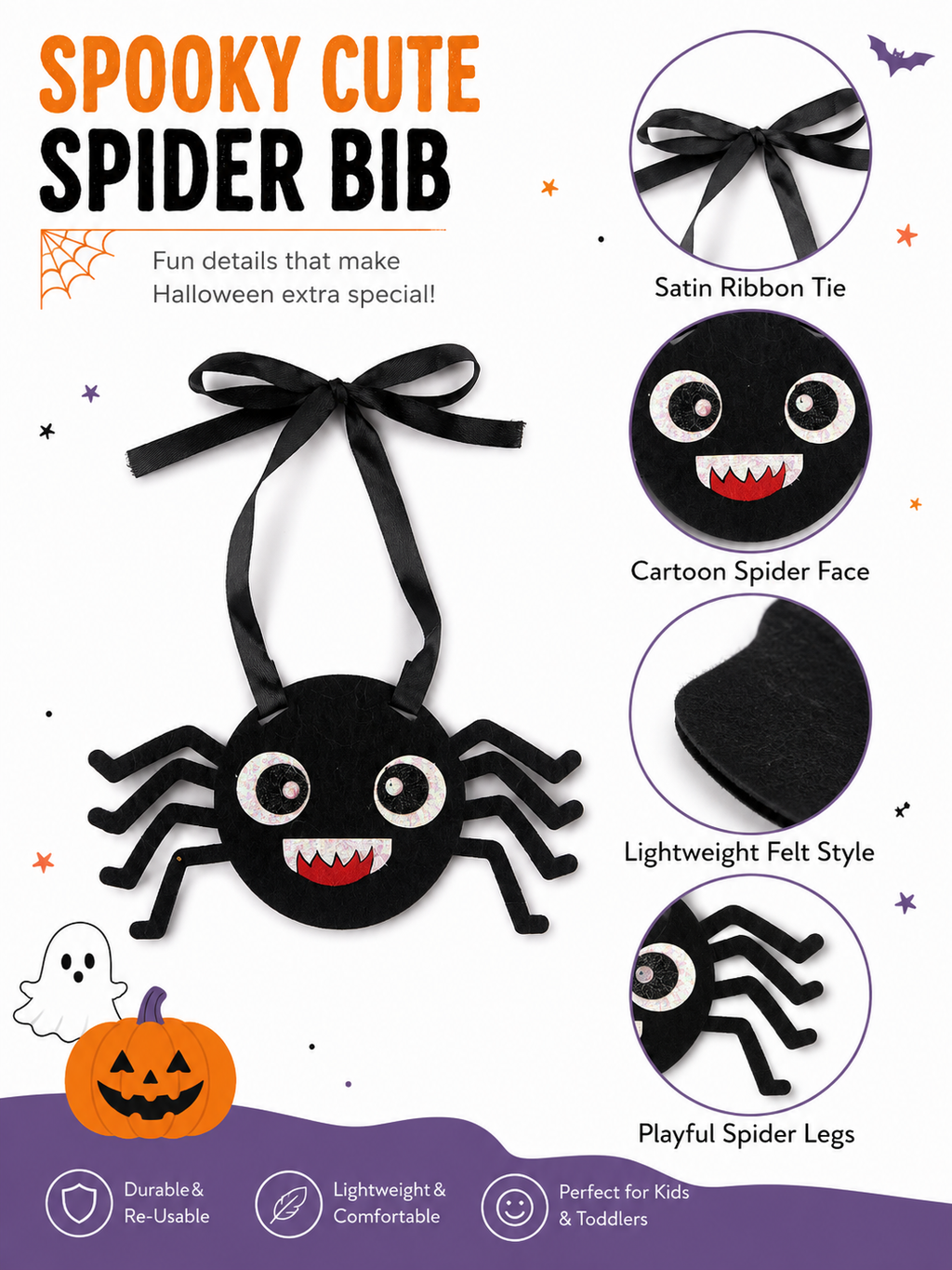 Halloween Spider Pet Neck Ornament, Felt Spider Dog Costume Collar, Tie-On Cute Puppy Cosplay Accessory for Halloween Party & Pet Photos