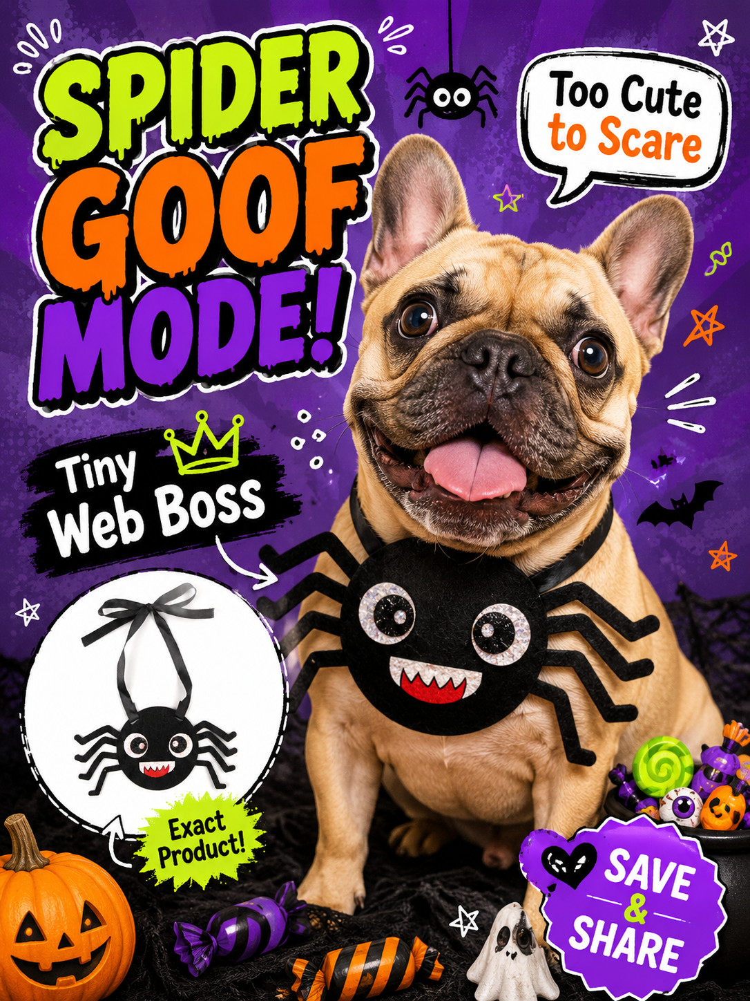 Halloween Spider Pet Neck Ornament, Felt Spider Dog Costume Collar, Tie-On Cute Puppy Cosplay Accessory for Halloween Party & Pet Photos