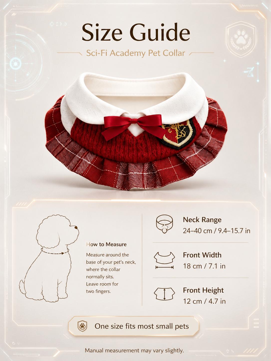 Magic Academy Pet Collar, Red Knit Plaid Dog School Uniform Collar with Red Bow & Emblem, Vintage Wizard Puppy Neck Accessory for Party & Pet Photoshoot