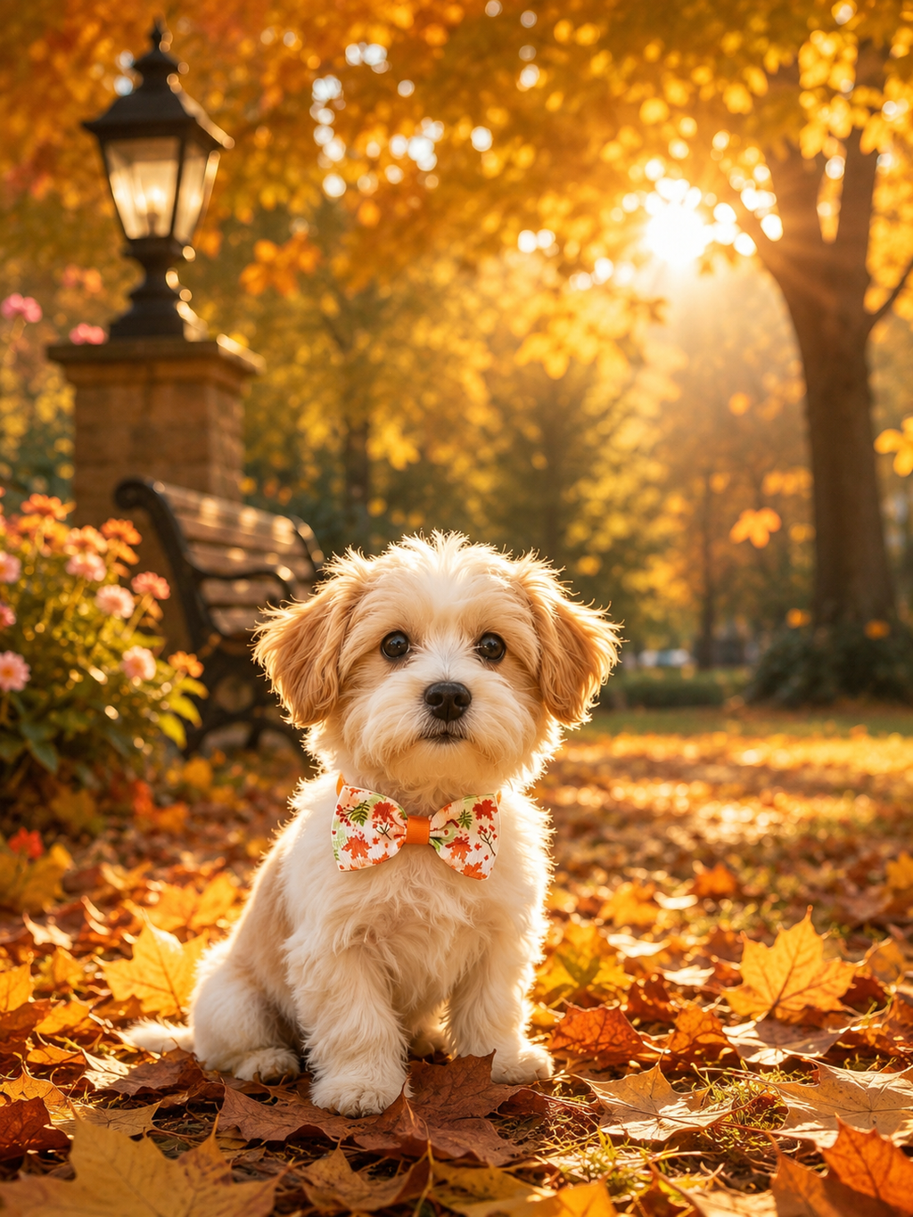 Autumn Maple Leaf Print Pet Bow Tie, Lightweight Seasonal Dog Bowtie, Adjustable Fall Puppy Accessory for Outdoor Walks & Autumn Pet Photoshoot