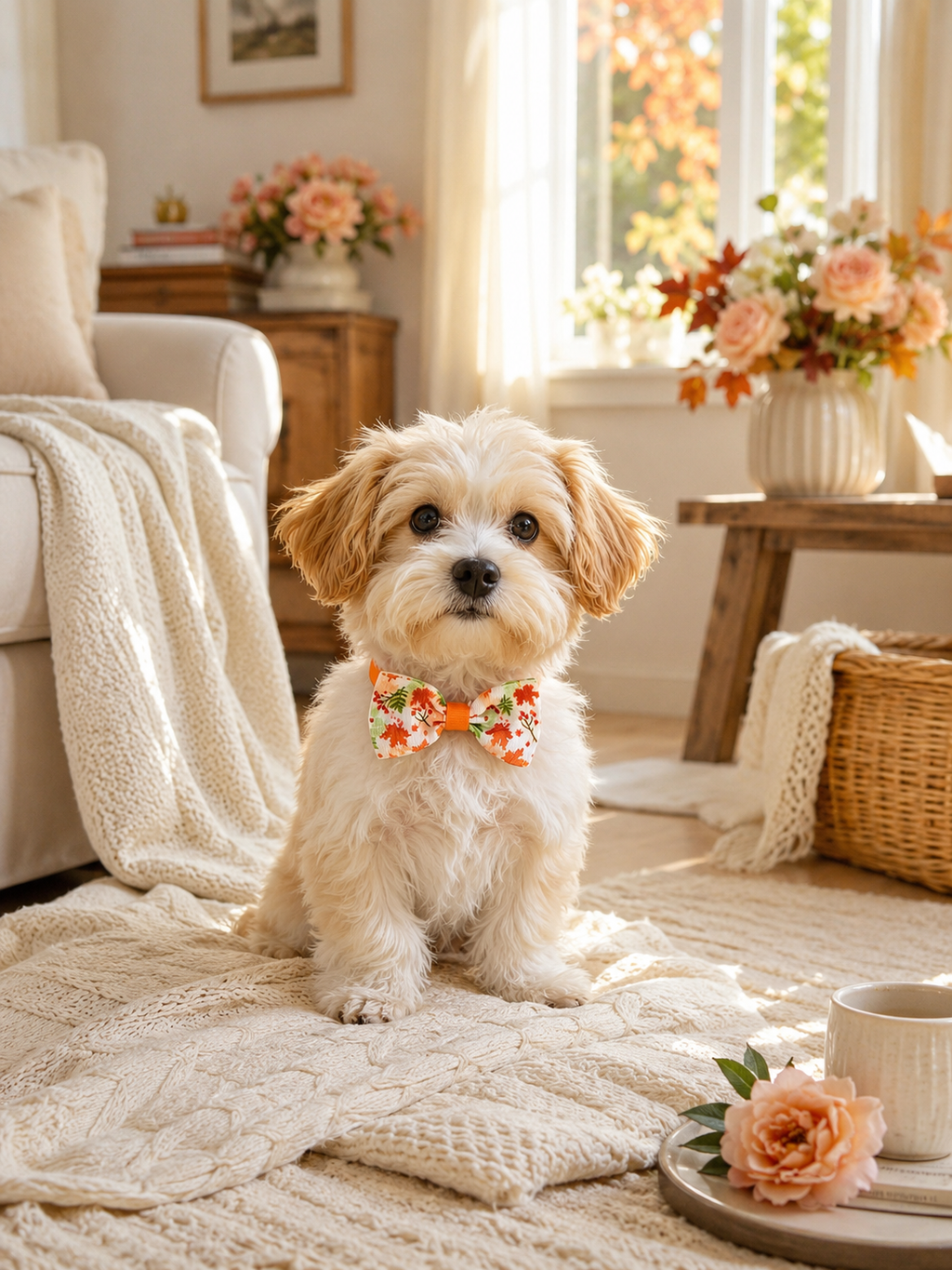 Autumn Maple Leaf Dog Bow Tie, Seasonal Fall Pet Bowtie Collar Accessory, Lightweight Puppy Neck Decor for Thanksgiving Photos & Daily Wear