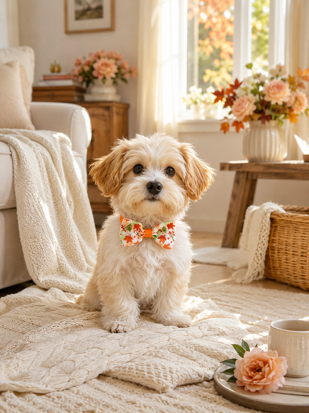 Autumn Maple Leaf Dog Bow Tie, Seasonal Fall Pet Bowtie Collar Accessory, Lightweight Puppy Neck Decor for Thanksgiving Photos & Daily Wear
