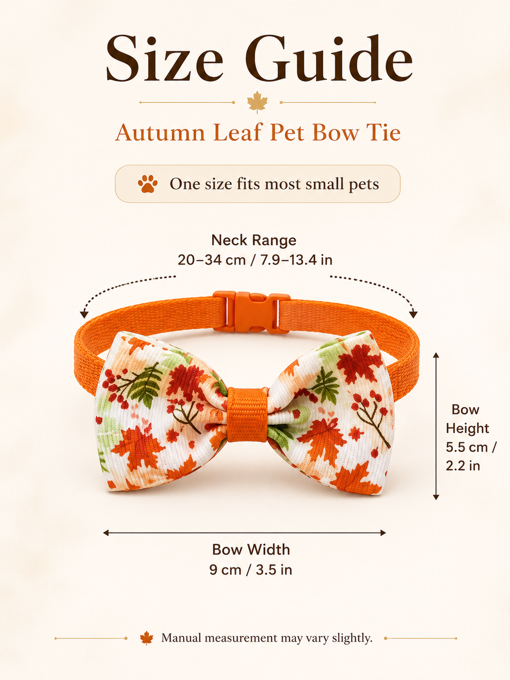 Autumn Maple Leaf Dog Bow Tie, Seasonal Fall Pet Bowtie Collar Accessory, Lightweight Puppy Neck Decor for Thanksgiving Photos & Daily Wear