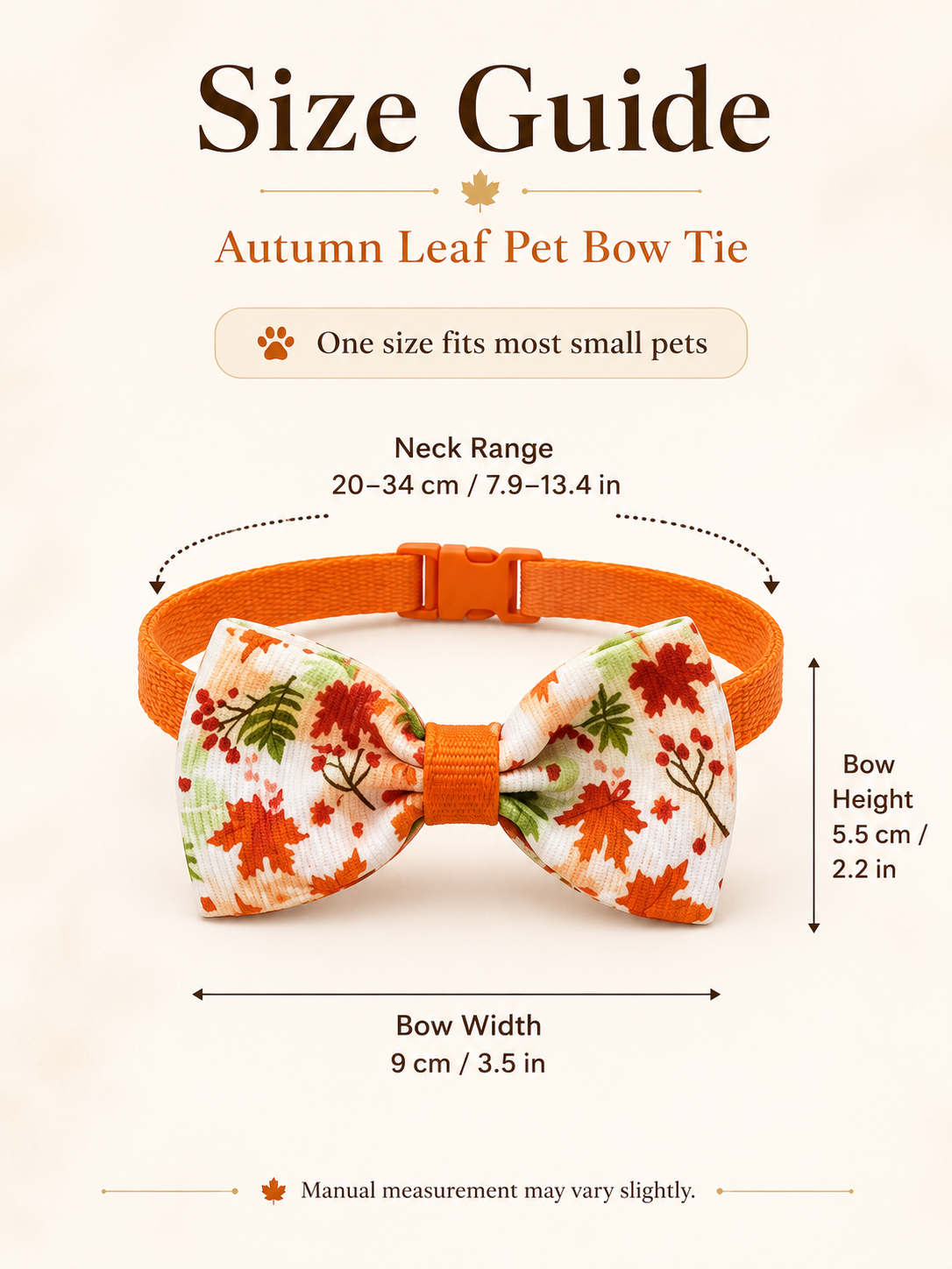 Autumn Maple Leaf Dog Bow Tie, Seasonal Fall Pet Bowtie Collar Accessory, Lightweight Puppy Neck Decor for Thanksgiving Photos & Daily Wear