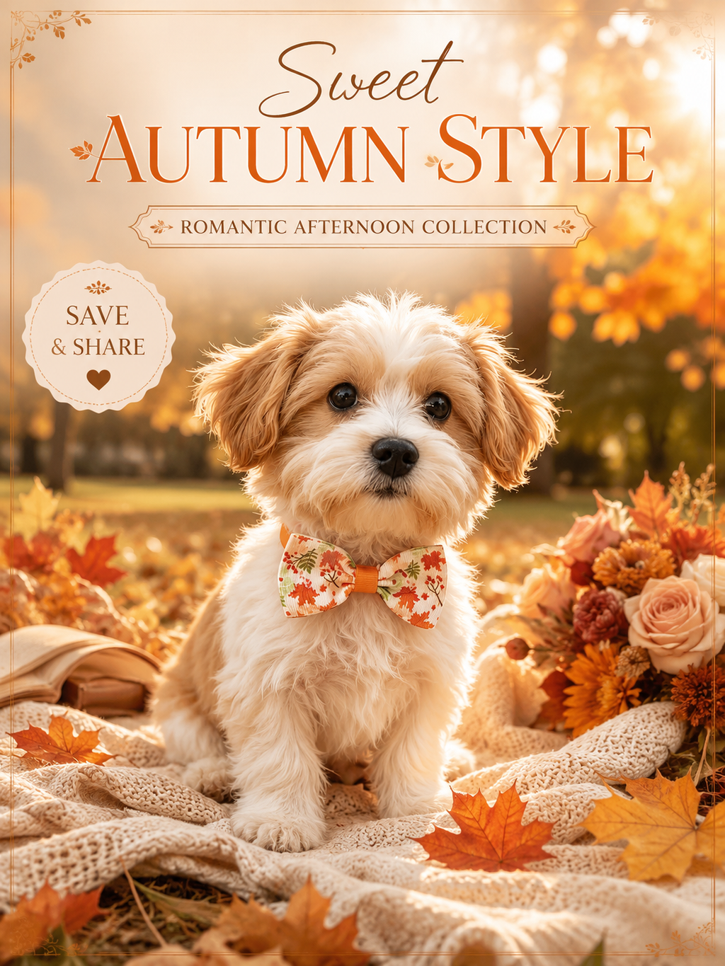 Autumn Maple Leaf Dog Bow Tie, Seasonal Fall Pet Bowtie Collar Accessory, Lightweight Puppy Neck Decor for Thanksgiving Photos & Daily Wear