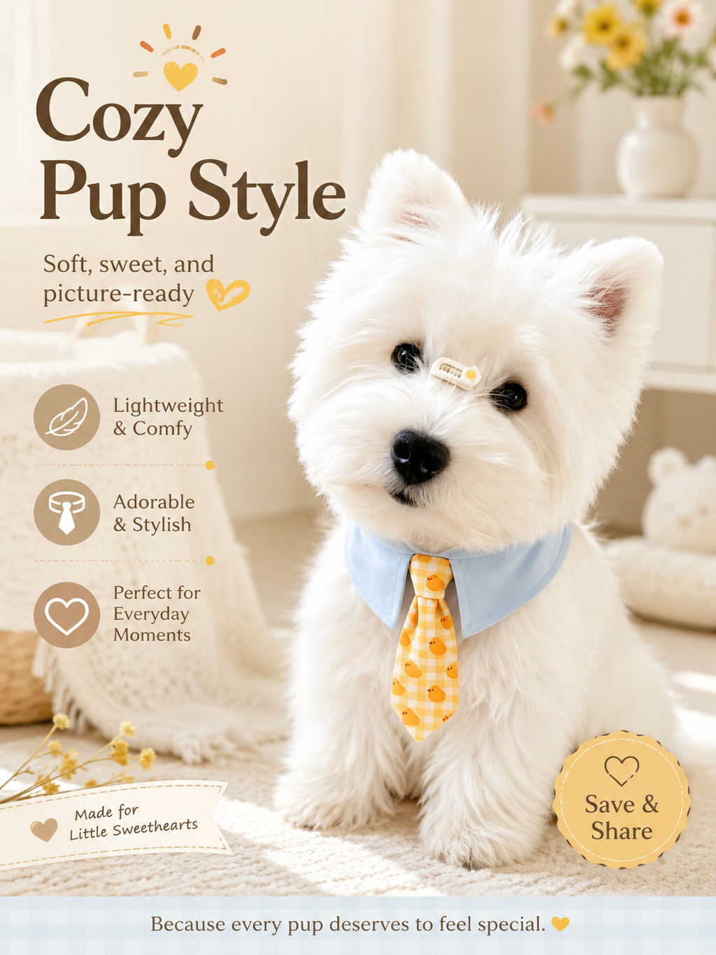 Light Blue Collar Yellow Chick Check Pet Tie Collar, Adjustable Cute Puppy Necktie, Gentle Daily Pet Accessory for Outdoor Walks & Pet Photography