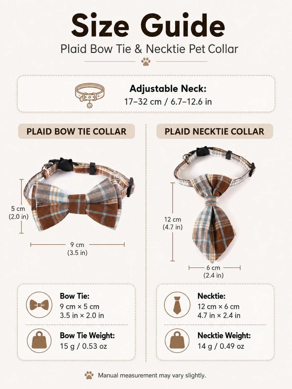 Brown Plaid Pet Bow Tie Collar, Adjustable Soft Fabric Dog Bowtie, Classic Gentleman Puppy Accessory for Party, Wedding & Pet Photoshoot