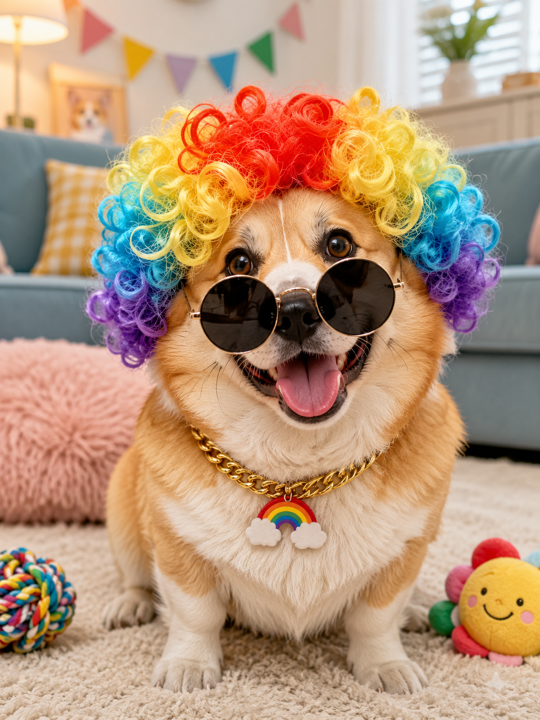 Pet Rainbow Clown Wig, Funny Colorful Dog Costume Wig for Party Cosplay Photo Props