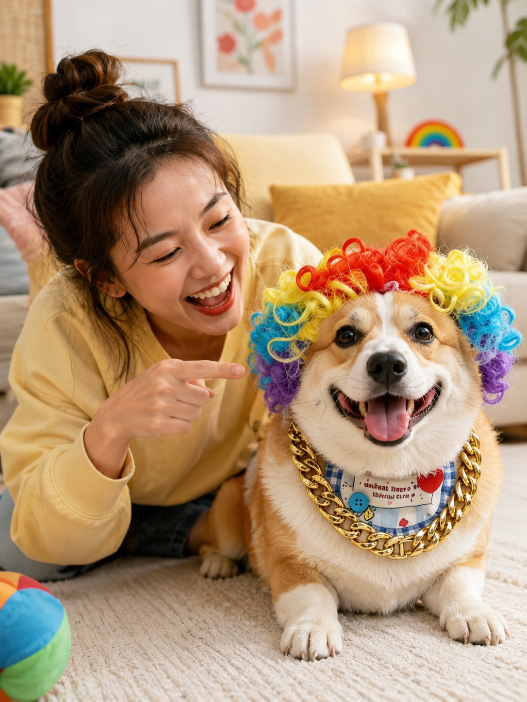 Pet Rainbow Clown Wig, Funny Colorful Dog Costume Wig for Party Cosplay Photo Props