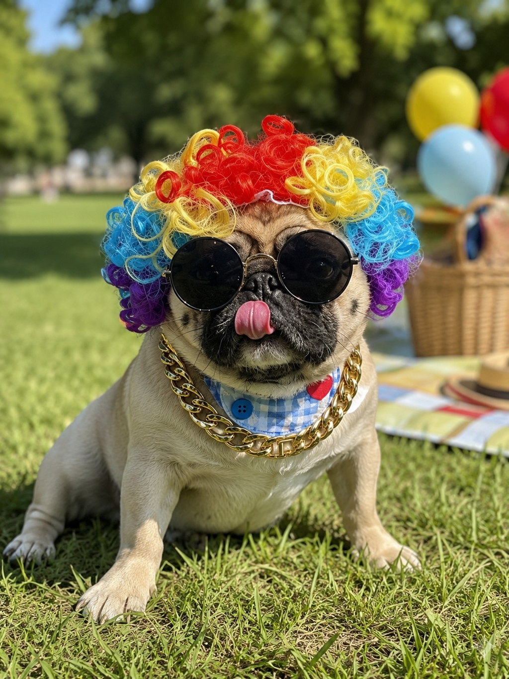 Pet Rainbow Clown Wig, Funny Colorful Curly Wig for Dog Cat Party Cosplay Photo Props