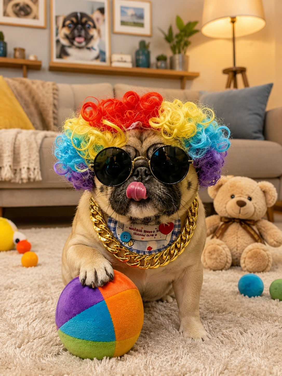Pet Rainbow Clown Wig, Funny Colorful Curly Wig for Dog Cat Party Cosplay Photo Props