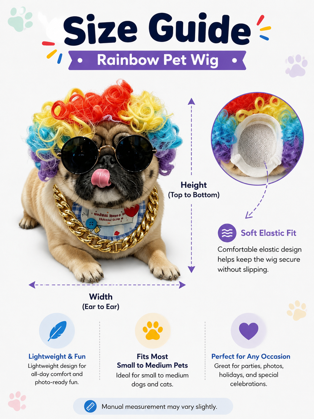 Pet Rainbow Clown Wig, Funny Colorful Curly Wig for Dog Cat Party Cosplay Photo Props