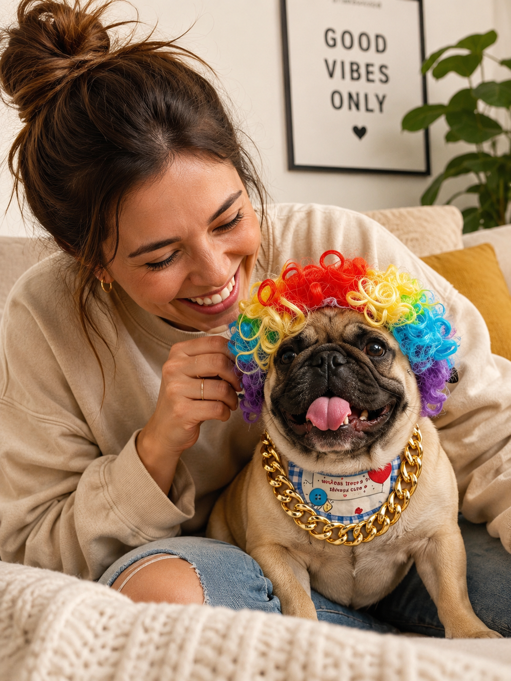 Pet Rainbow Clown Wig, Funny Colorful Curly Wig for Dog Cat Party Cosplay Photo Props