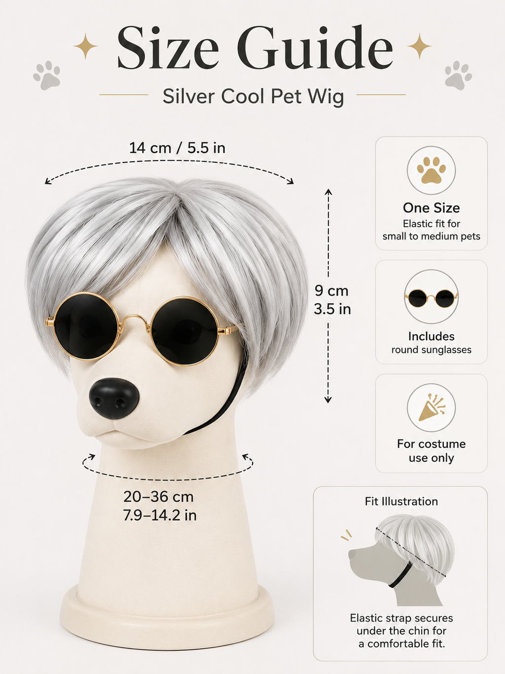 Silver Bob Pet Wig, Stylish Cool Dog Cat Costume Wig For Party Cosplay Photography Props