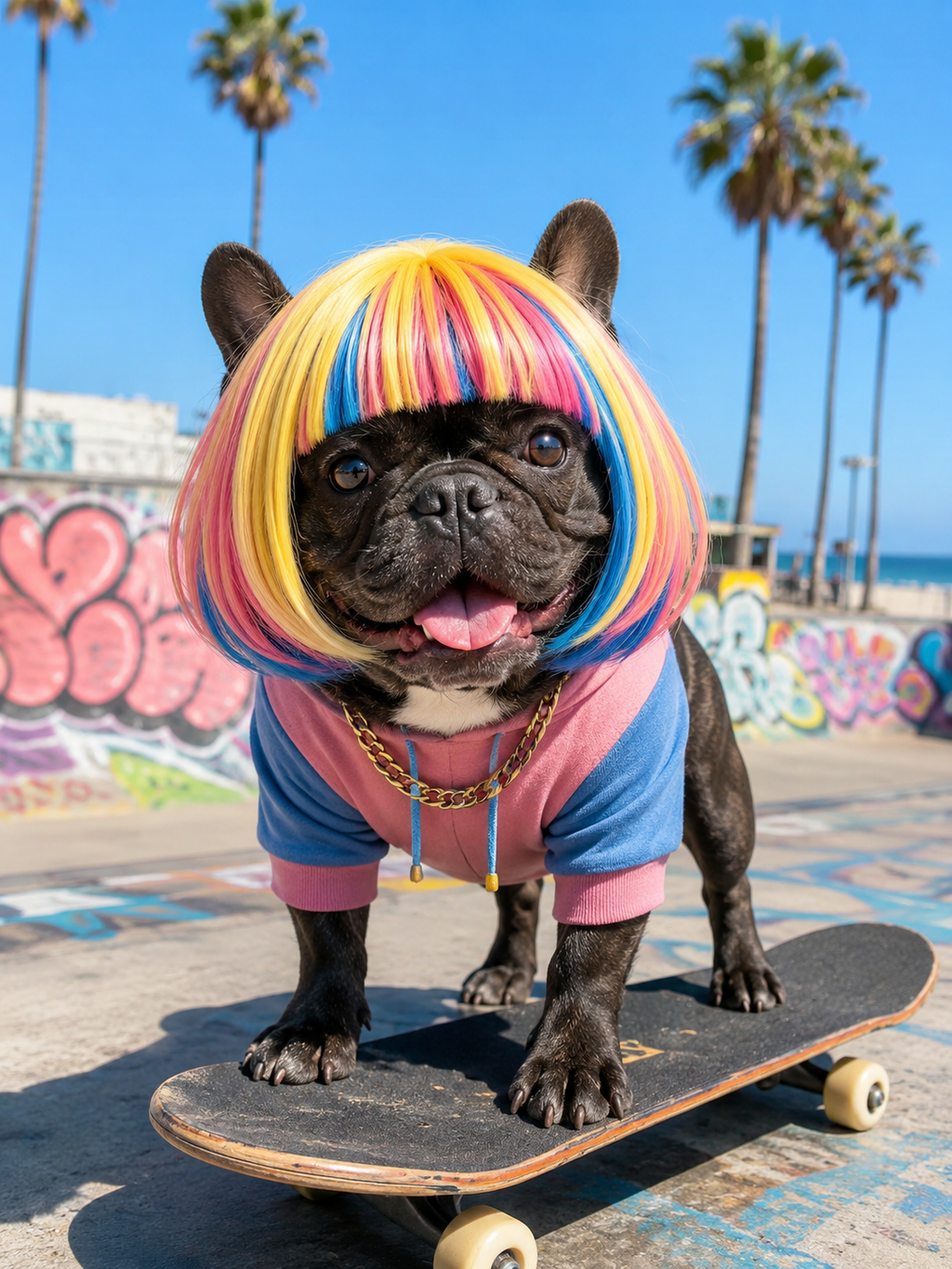 Rainbow Bob Pet Wig, Colorful Straight Bangs Dog Cat Costume Wig for Party Cosplay Photo Props