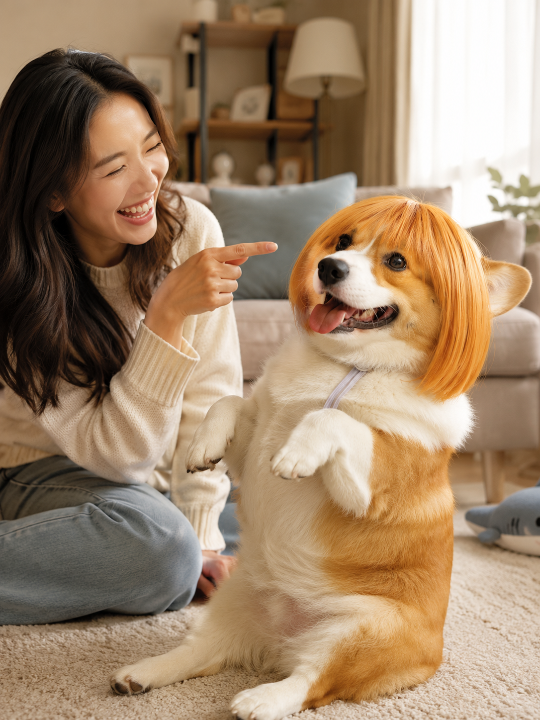 Orange Bob Pet Wig, Funny Silky Straight Bangs Dog Cat Costume Wig for Party Cosplay Photo Props