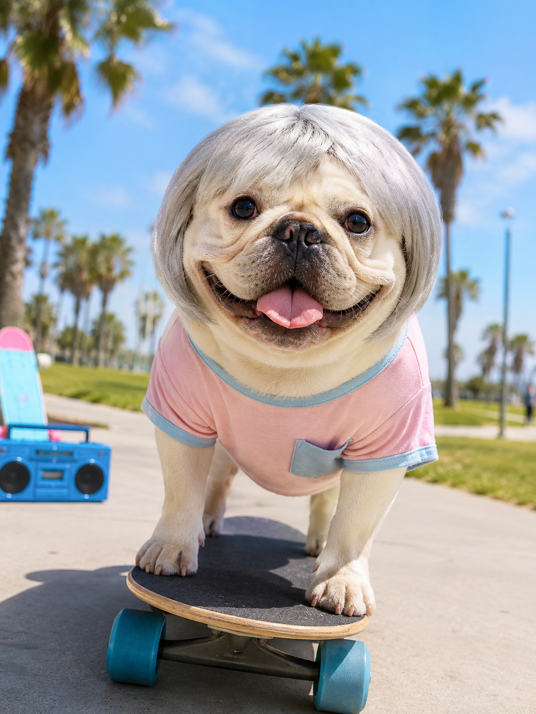 Silver Gray Bob Pet Wig, Funny Stylish Bangs Dog Cat Costume Wig for Cosplay Party Photo Props