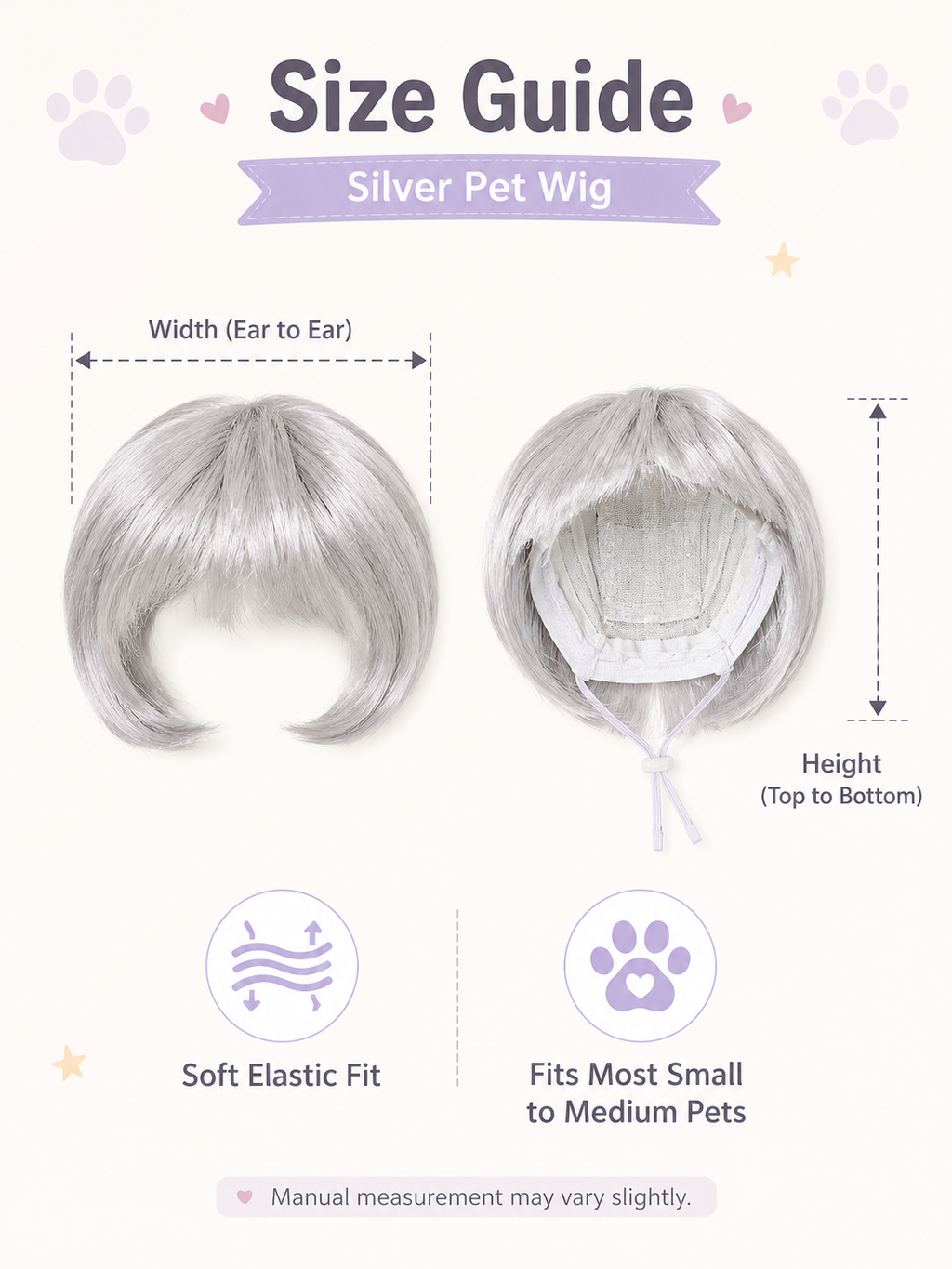 Silver Gray Bob Pet Wig, Funny Stylish Bangs Dog Cat Costume Wig for Cosplay Party Photo Props