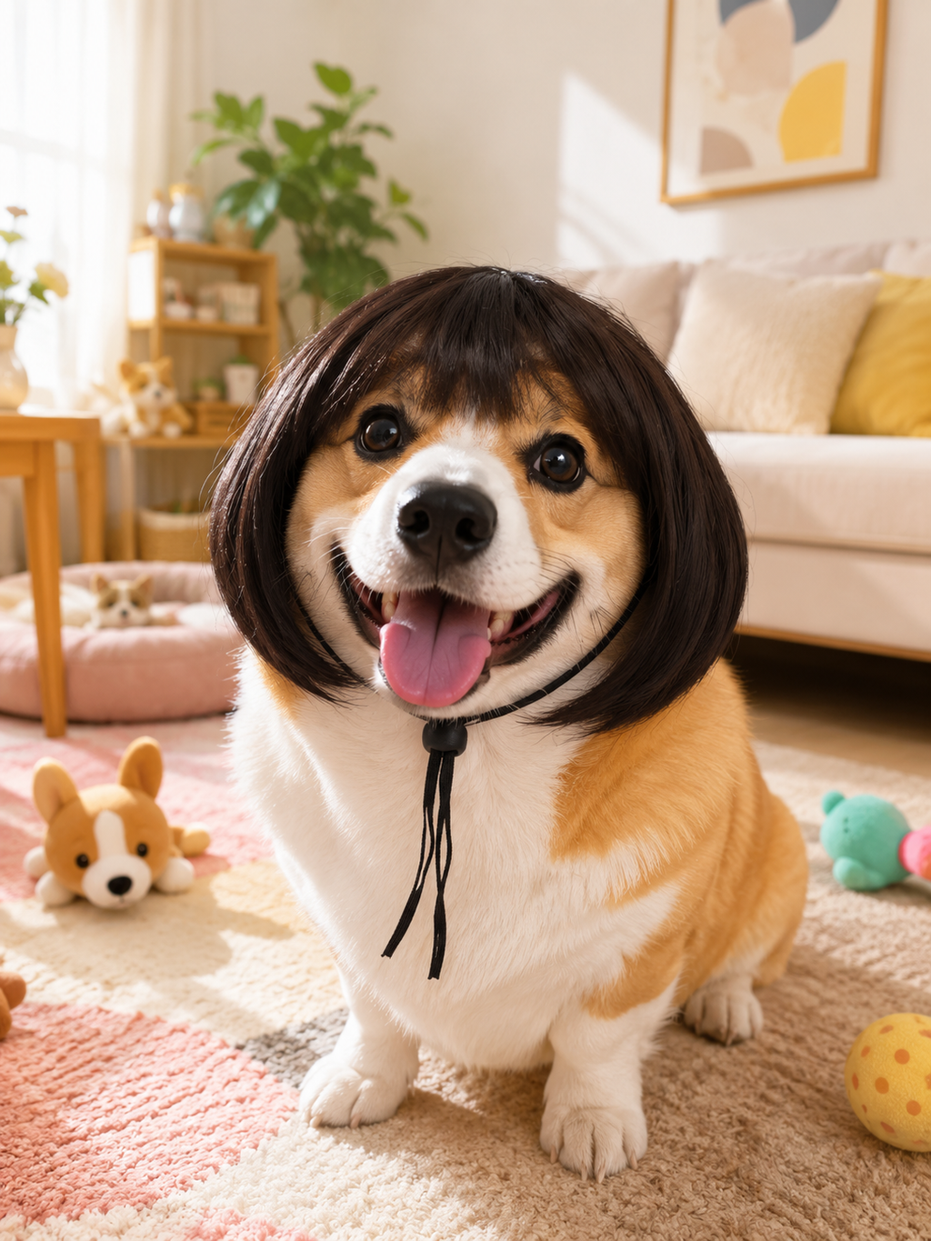 Dark Brown Bob Pet Wig, Cute Straight Bangs Dog Cat Costume Wig for Cosplay Party Photo Props