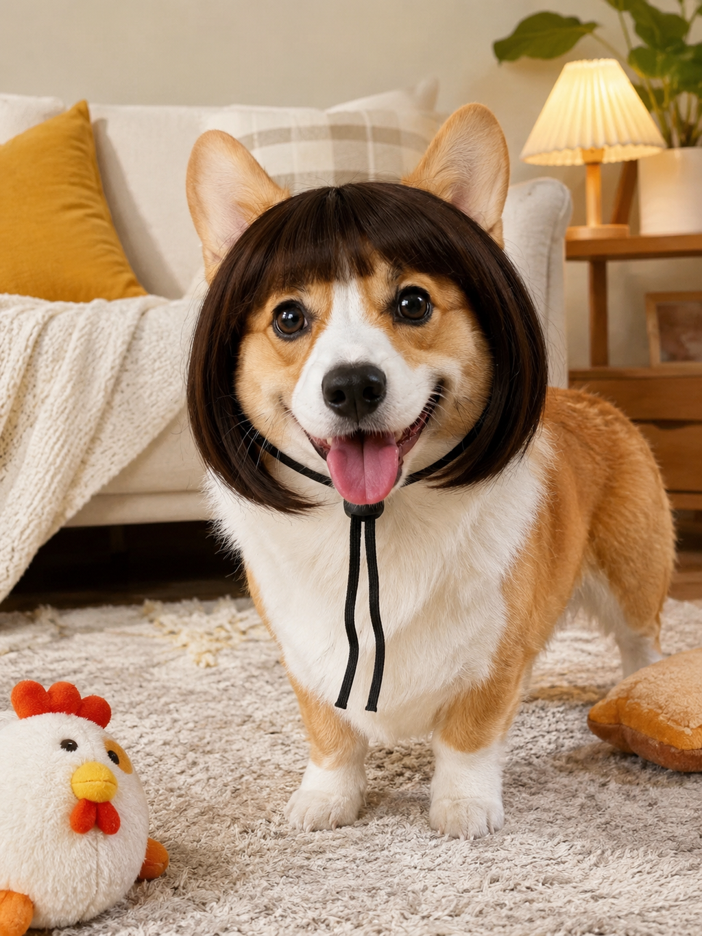 Dark Brown Bob Pet Wig, Cute Straight Bangs Dog Cat Costume Wig for Cosplay Party Photo Props