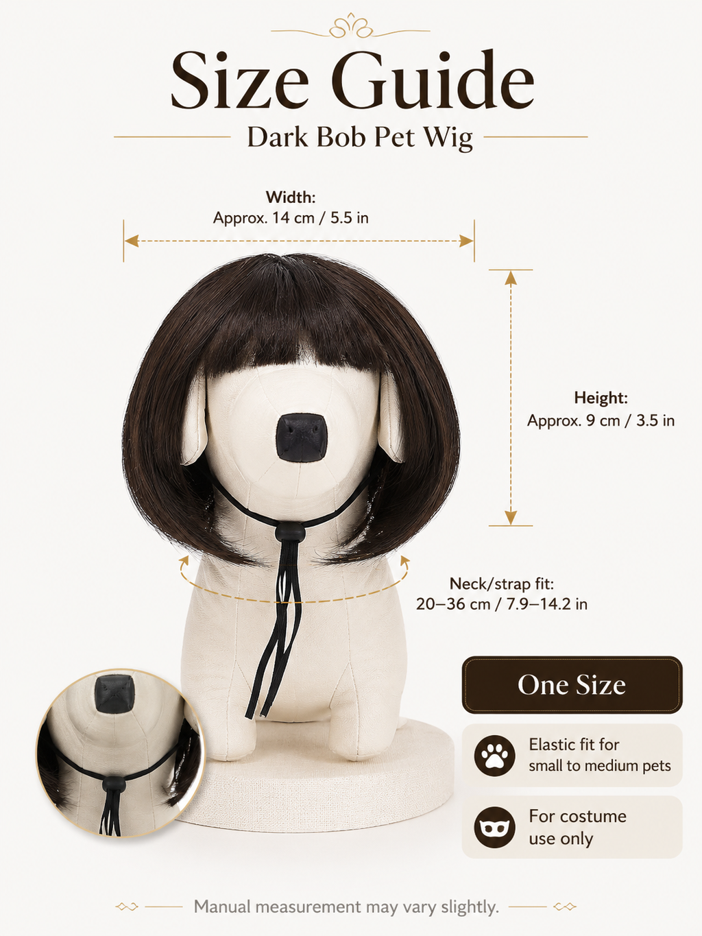 Dark Brown Bob Pet Wig, Cute Straight Bangs Dog Cat Costume Wig for Cosplay Party Photo Props