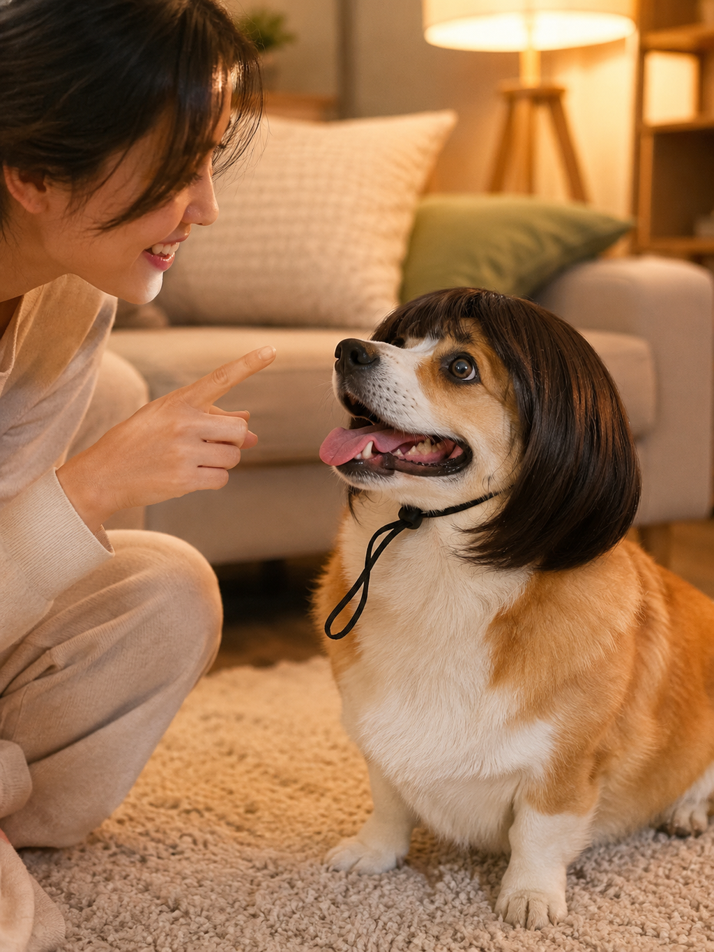 Dark Brown Bob Pet Wig, Cute Straight Bangs Dog Cat Costume Wig for Cosplay Party Photo Props