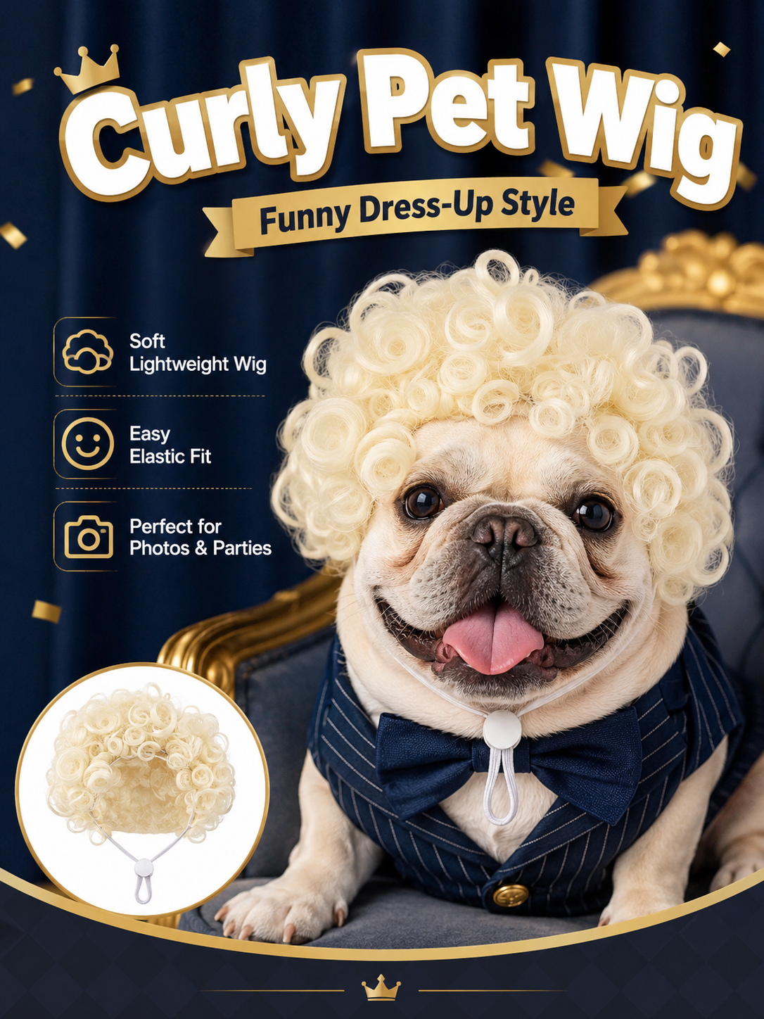 Blonde Curly Pet Wig, Funny Explosive Hairstyle Dog Cat Costume Wig for Party Cosplay Photo Props