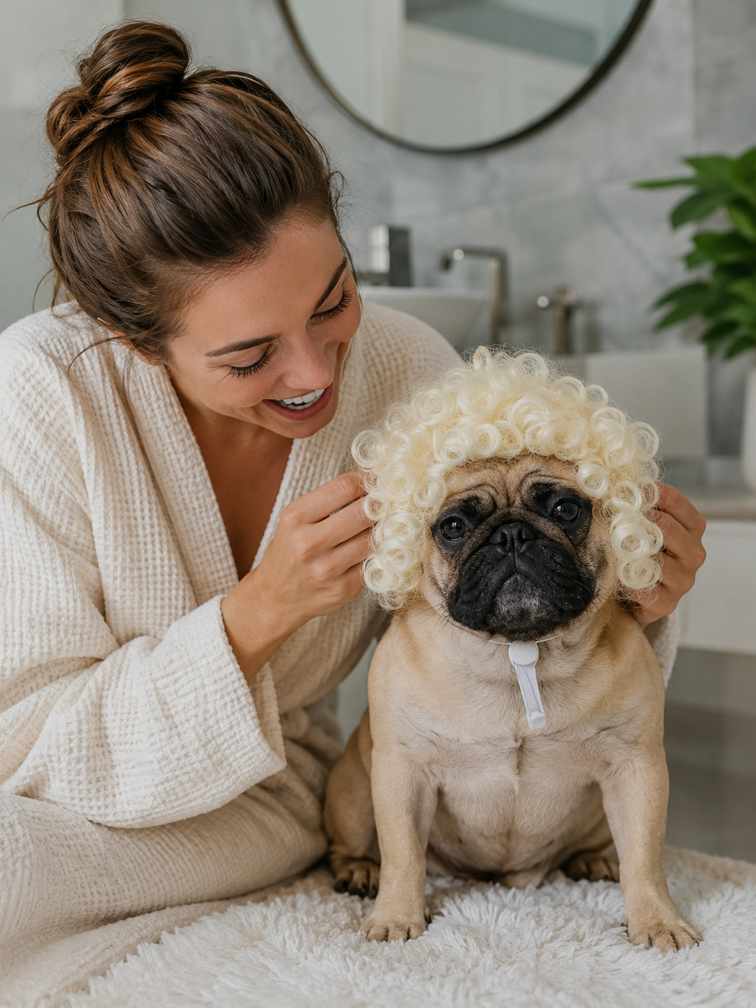 Blonde Curly Pet Wig, Funny Explosive Hairstyle Dog Cat Costume Wig for Party Cosplay Photo Props