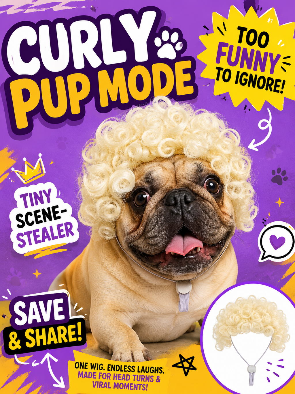Blonde Curly Pet Wig, Funny Explosive Hairstyle Dog Cat Costume Wig for Party Cosplay Photo Props