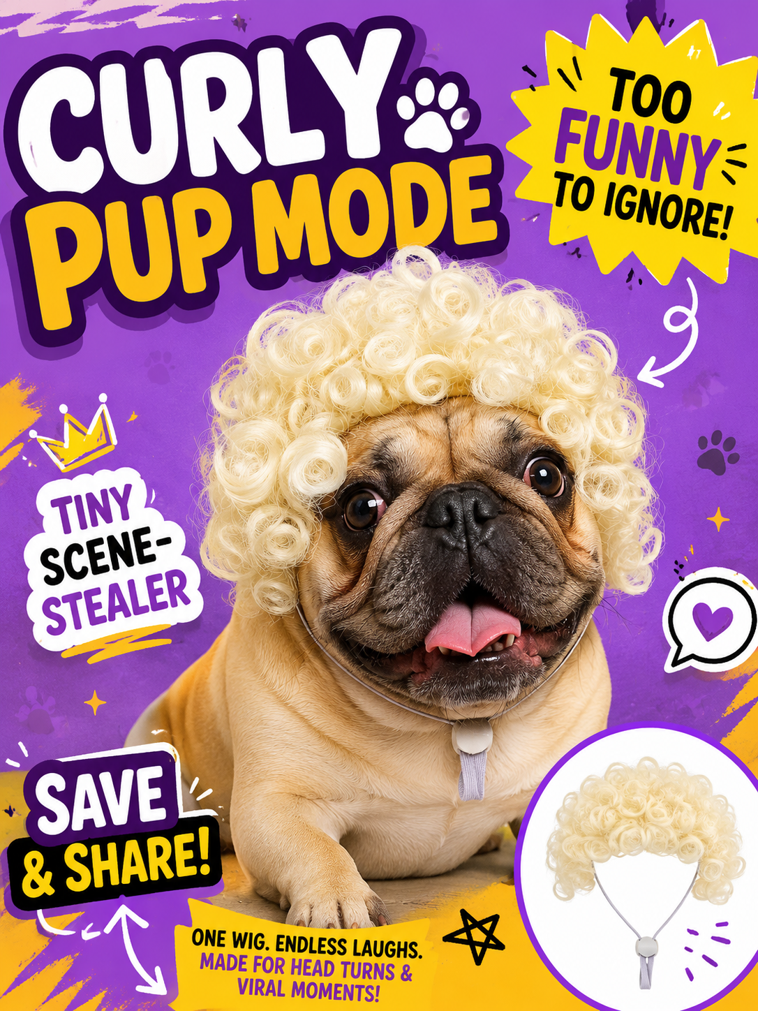 Blonde Curly Pet Wig, Funny Explosive Hairstyle Dog Cat Costume Wig for Party Cosplay Photo Props