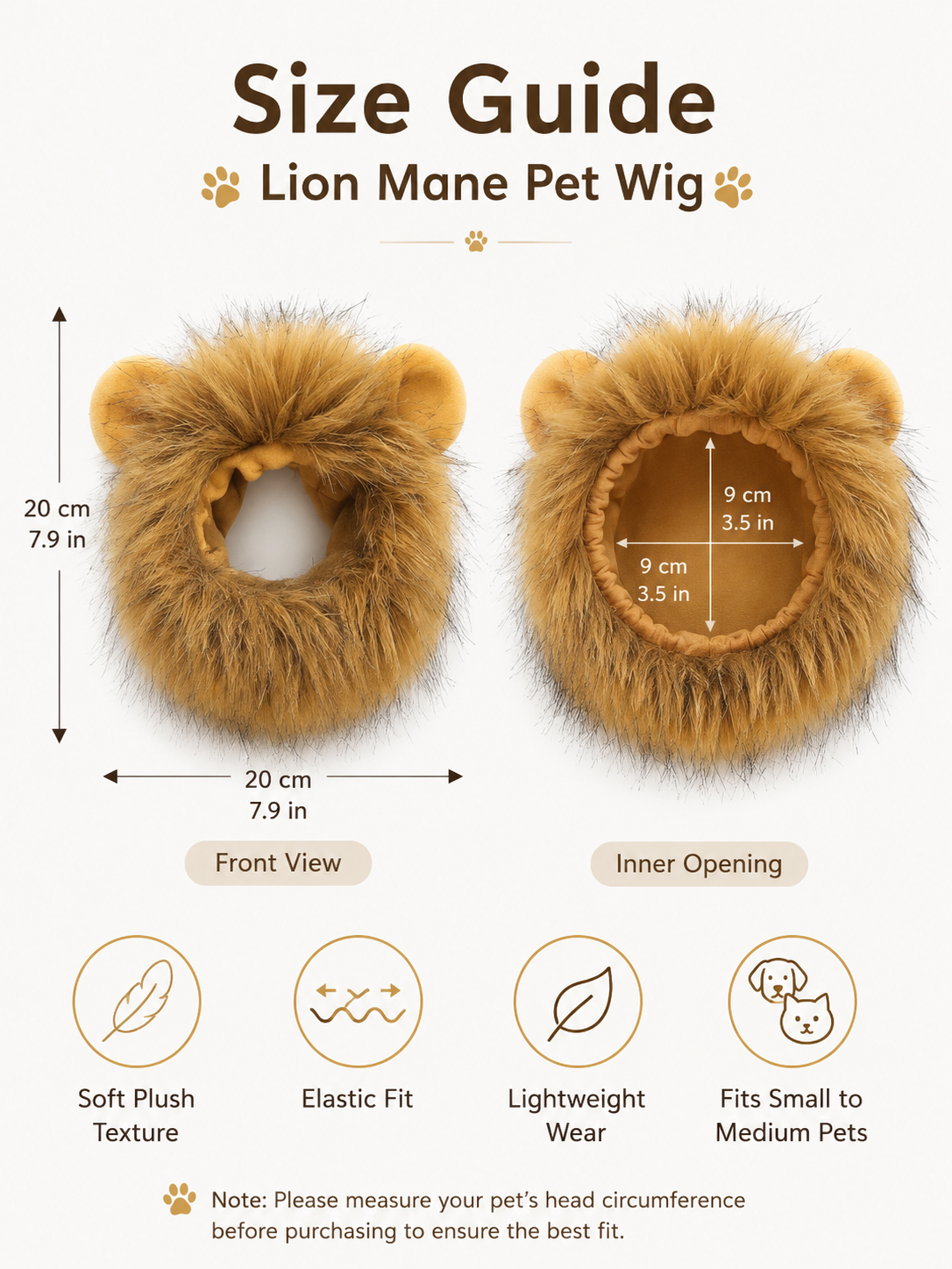 Pet Lion Mane Wig, Cute Lion Head Costume for Dogs Cats Funny Cosplay Party Photo Props