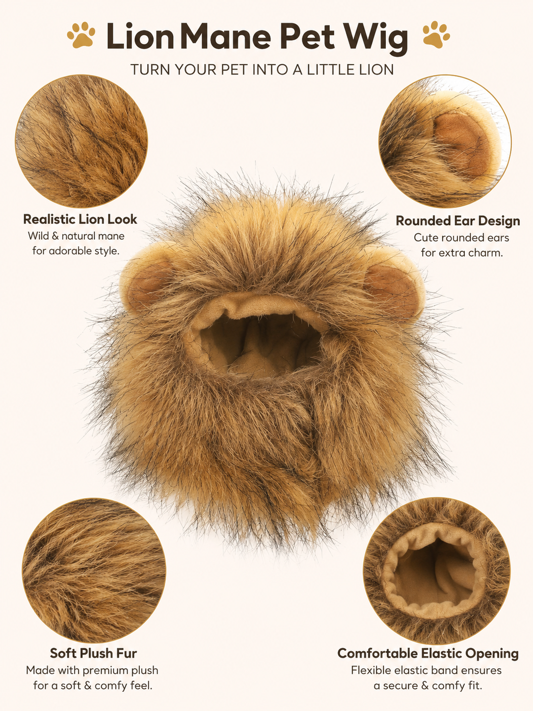 Pet Lion Mane Wig, Cute Lion Head Costume for Dogs Cats Funny Cosplay Party Photo Props