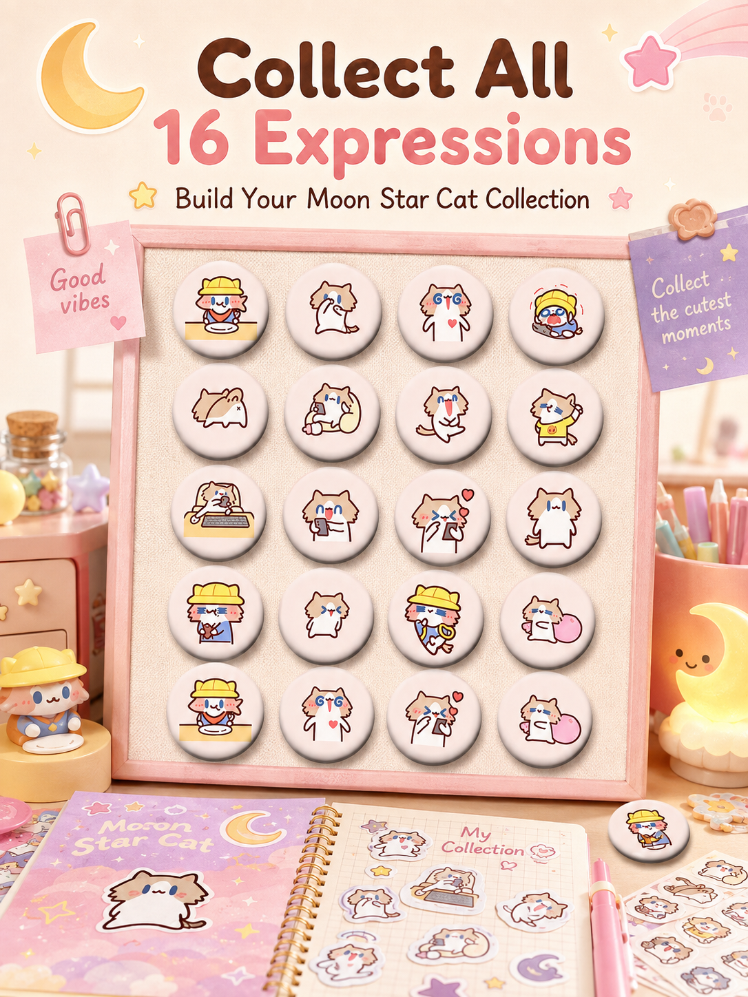 Cute Monthly Salary Cat Button Pins, 58mm Kawaii Cartoon Cat Badges Set, Anime Brooch Pins for Backpack Clothing Decor, Lovely Character Pins Gift for Girls