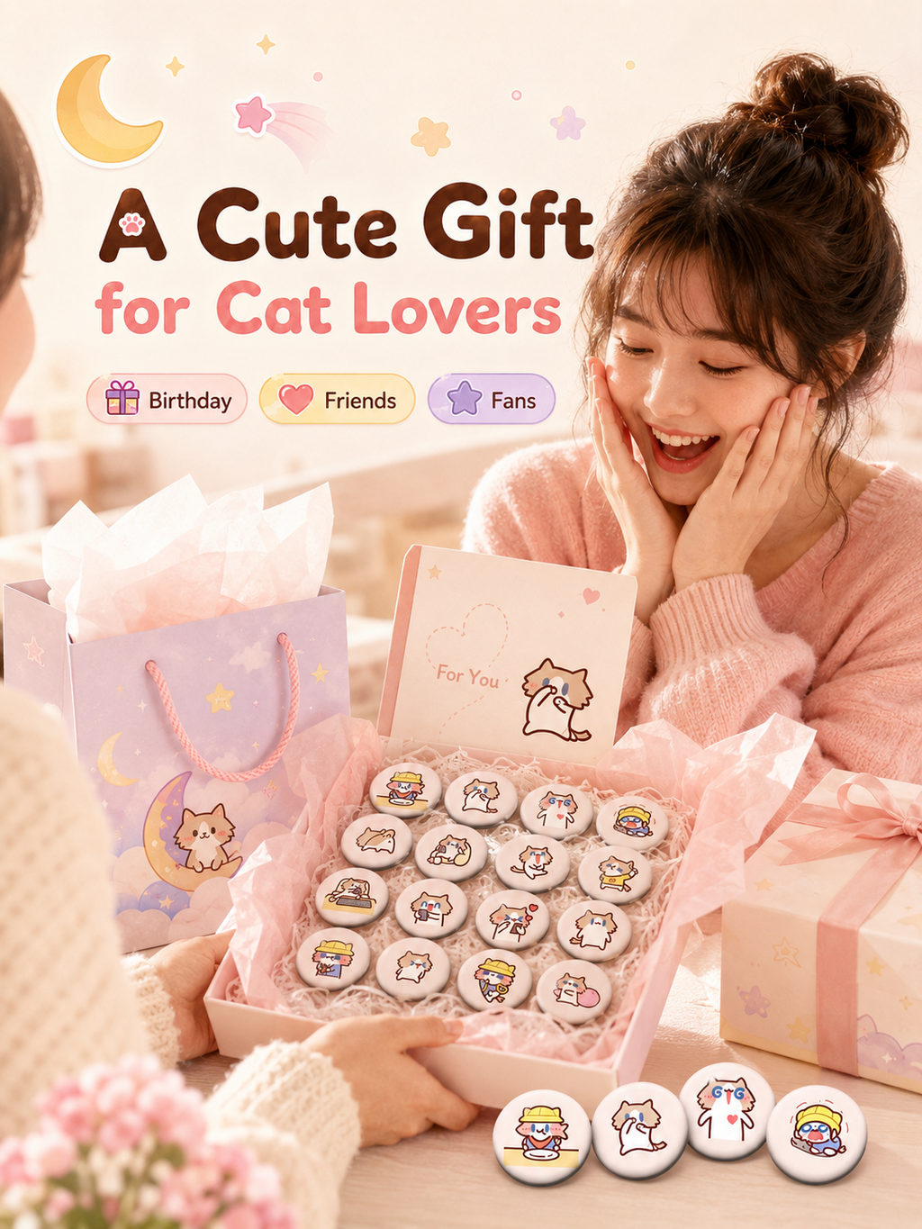 Cute Monthly Salary Cat Button Pins, 58mm Kawaii Cartoon Cat Badges Set, Anime Brooch Pins for Backpack Clothing Decor, Lovely Character Pins Gift for Girls
