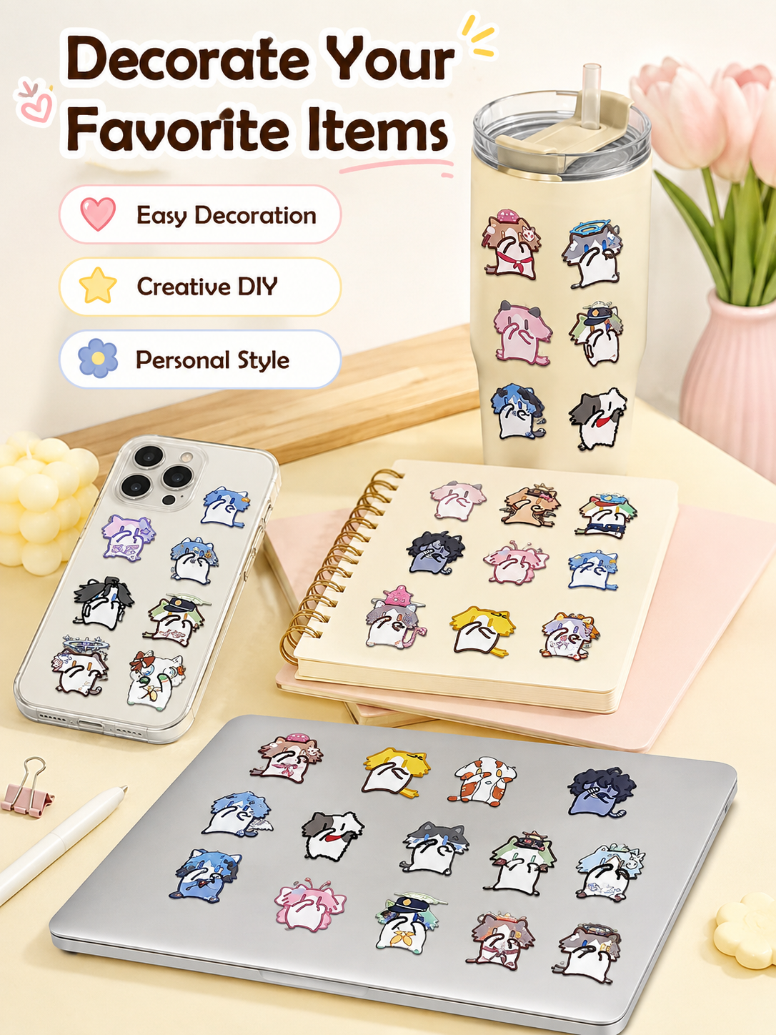 Cute Monthly Salary Cat Transfer Stickers, Kawaii Cartoon Cat Clear Waterproof Stickers, DIY Decorative Decals for Phone Case Water Bottle Laptop Journal