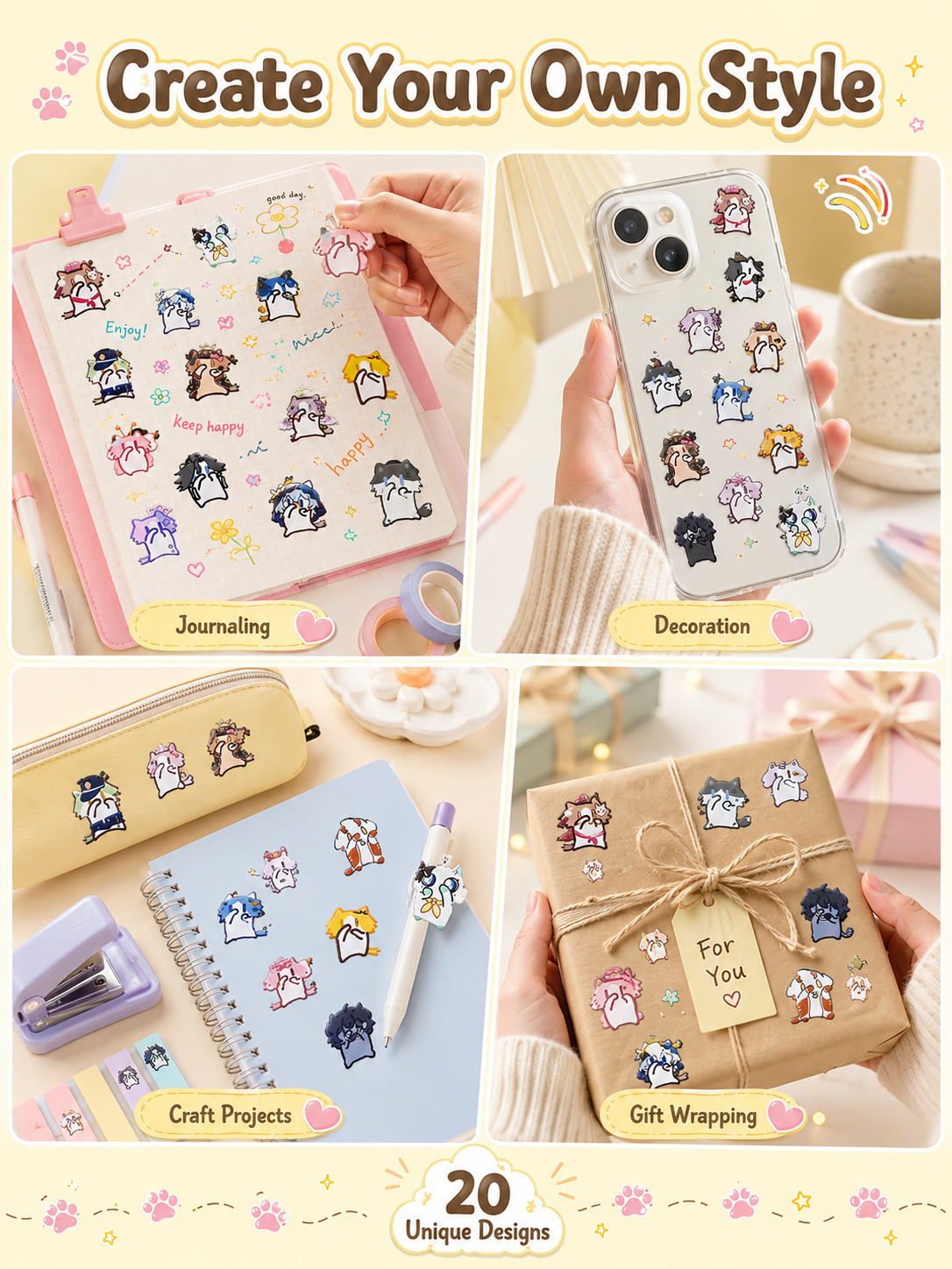 Cute Monthly Salary Cat Transfer Stickers, Kawaii Cartoon Cat Clear Waterproof Stickers, DIY Decorative Decals for Phone Case Water Bottle Laptop Journal