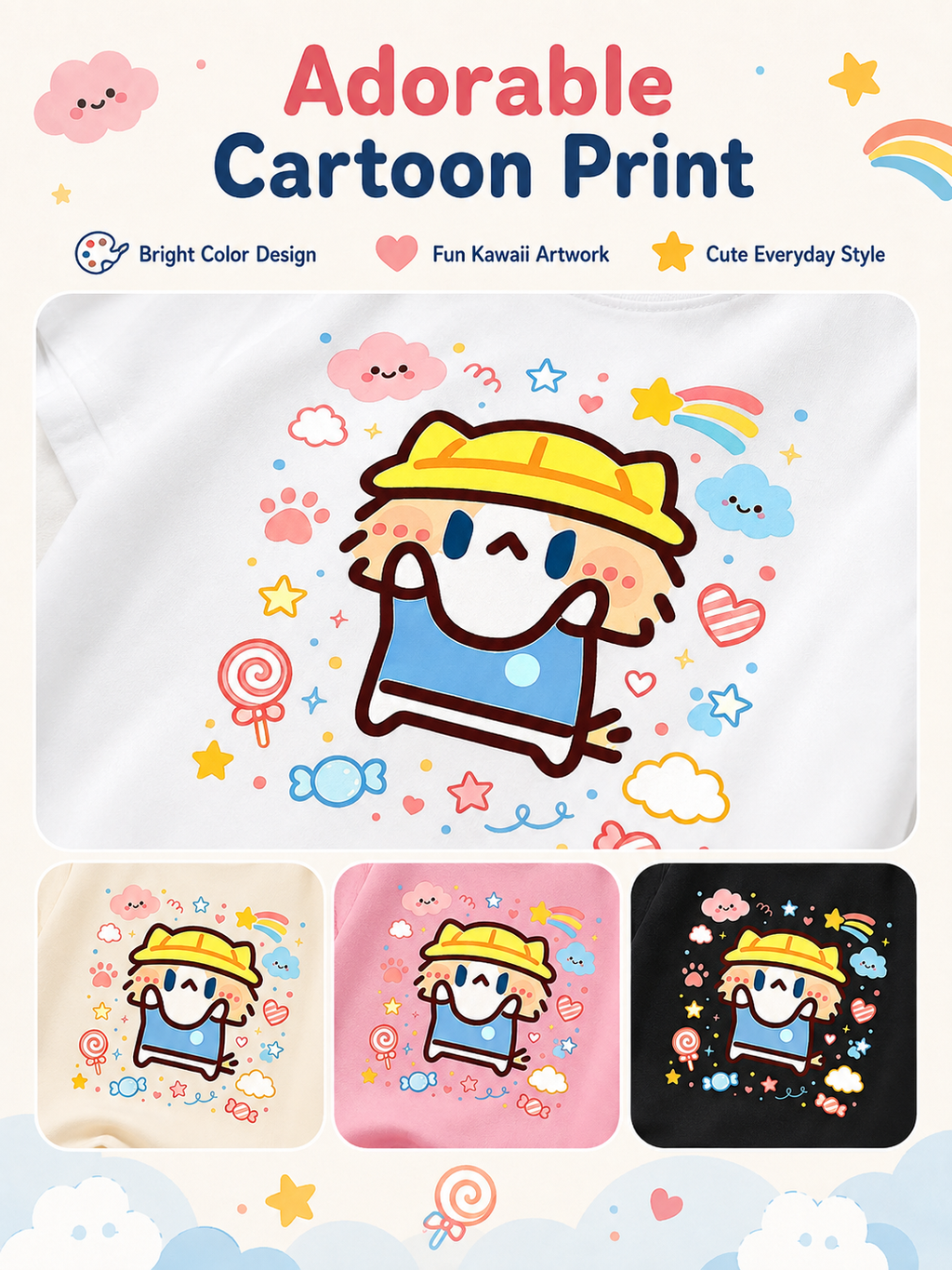 Cute Salary Cat Kids Cotton Short Sleeve T‑Shirt, Summer Loose Casual Tops for Boys Girls