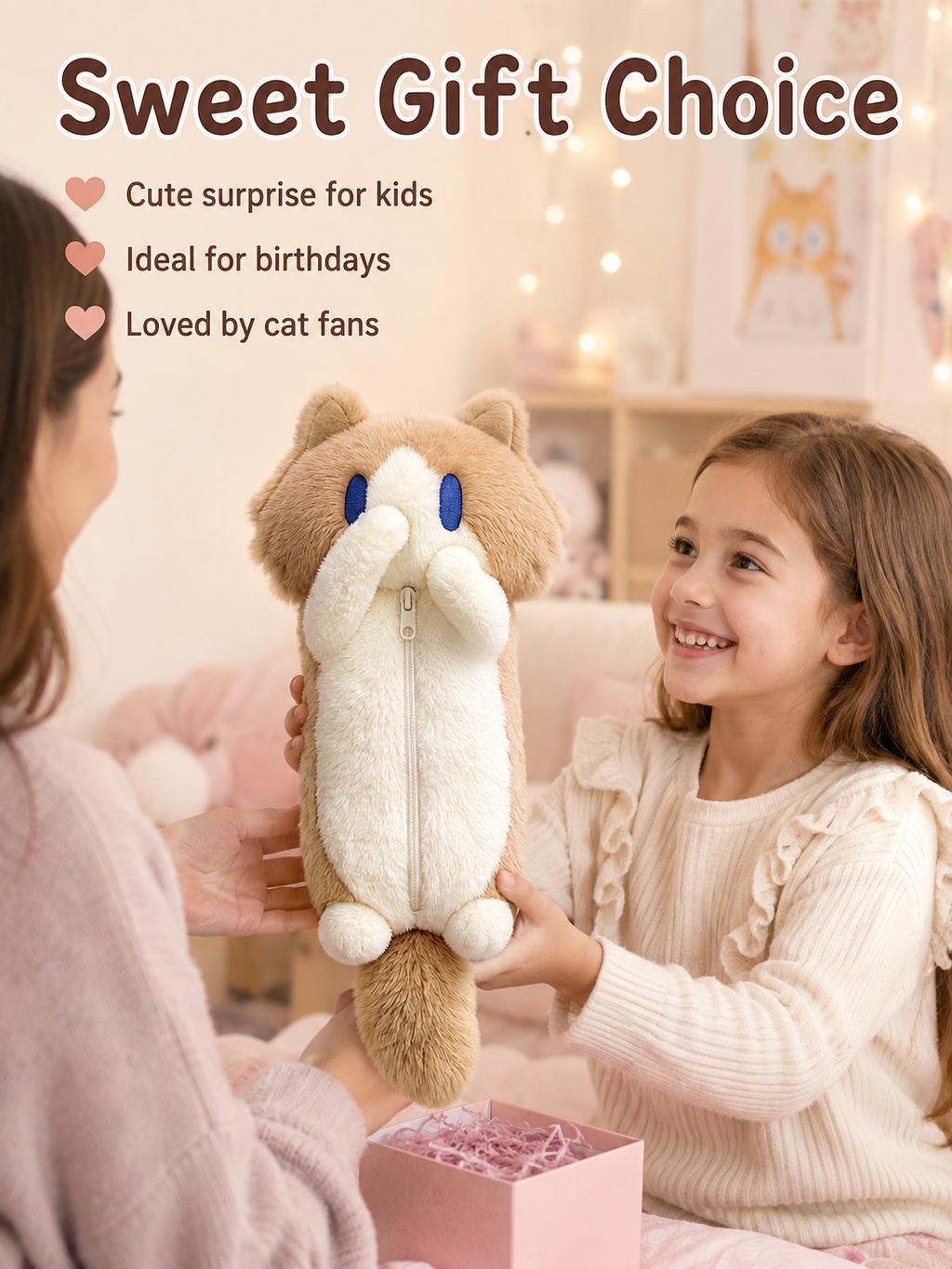 Cute Plush Cat Pencil Case, Soft Fluffy Kitten Pen Bag, Large Capacity Cartoon Animal Stationery Pouch for Students