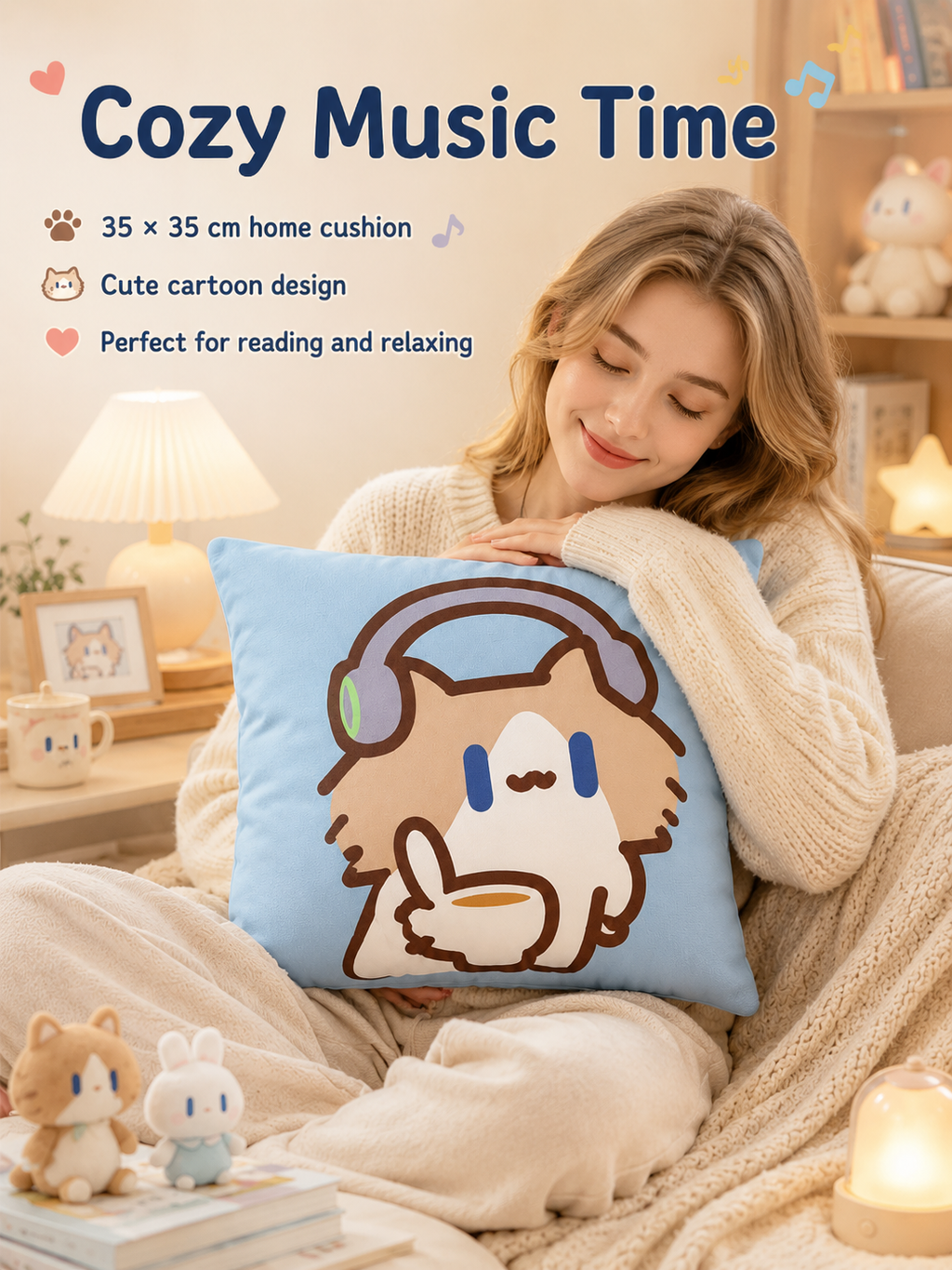 Cute Cartoon Cat Crystal Velvet Throw Pillow, Removable Washable Pillowcase, Soft Sofa Cushion for Bedroom Living Room