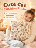 Cute Cartoon Cat Print Throw Pillow Cover, Square Decorative Cushion Case, Soft Pillowcase for Dorm Sofa Bedroom