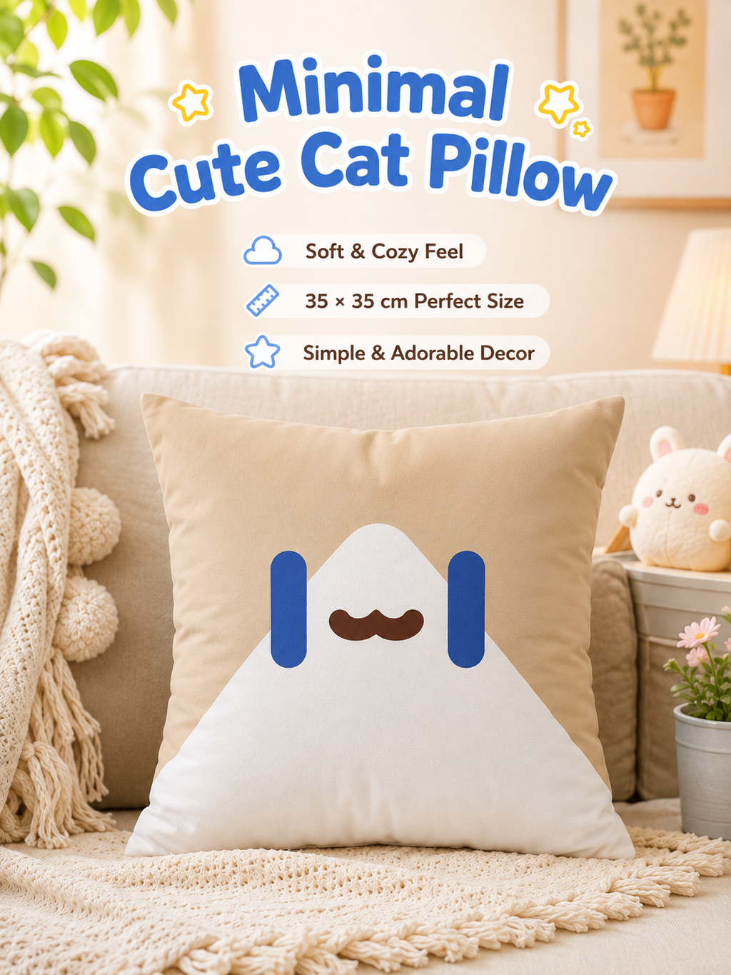 Cute Summer Beach Cartoon Cat Throw Pillow Cover, Square Decorative Cushion Case, Soft Pillowcase for Home Office Dorm