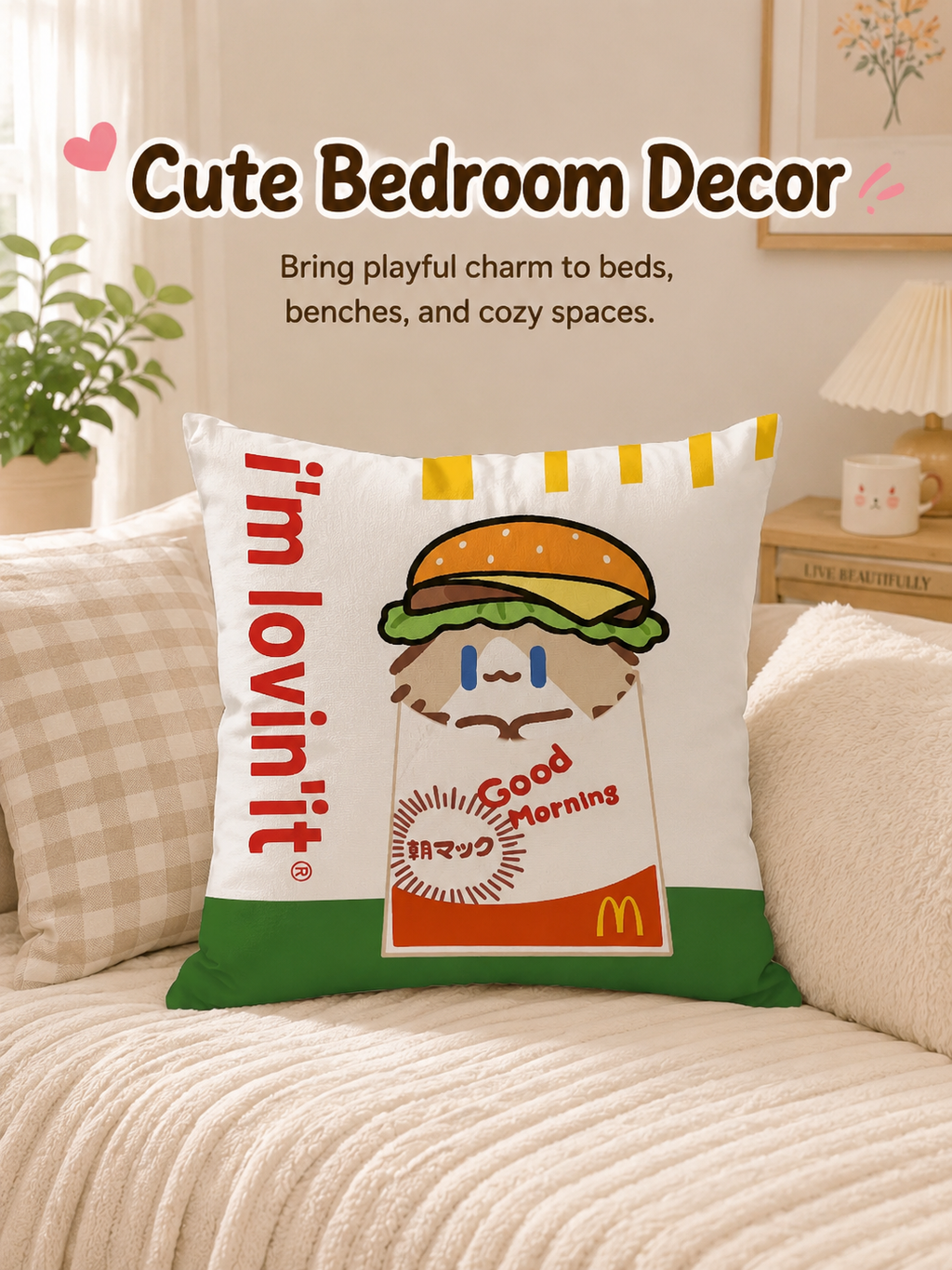 Cute Summer Beach Cartoon Cat Throw Pillow Cover, Square Decorative Cushion Case, Soft Pillowcase for Home Office Dorm