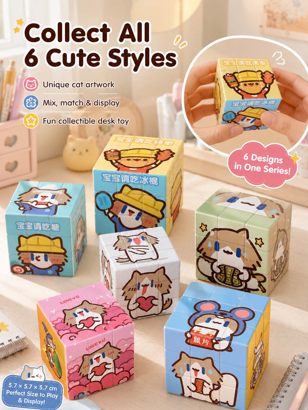 Cute Cartoon Cat 3x3 Magic Cube, Lovely IP Printed Puzzle Cube, Educational Stress Relief Toy, Creative Gift for Students