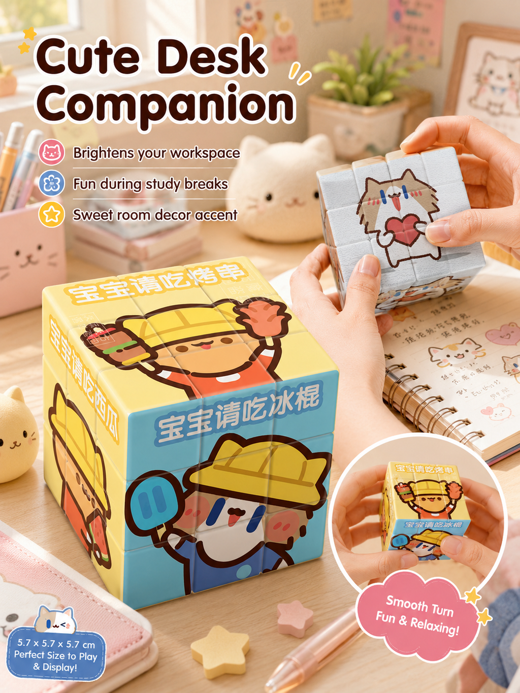 Cute Cartoon Cat 3x3 Magic Cube, Lovely IP Printed Puzzle Cube, Educational Stress Relief Toy, Creative Gift for Students